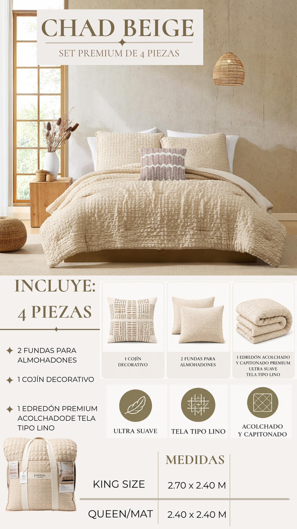 Edredón Chad – Set Premium de 4 Piezas