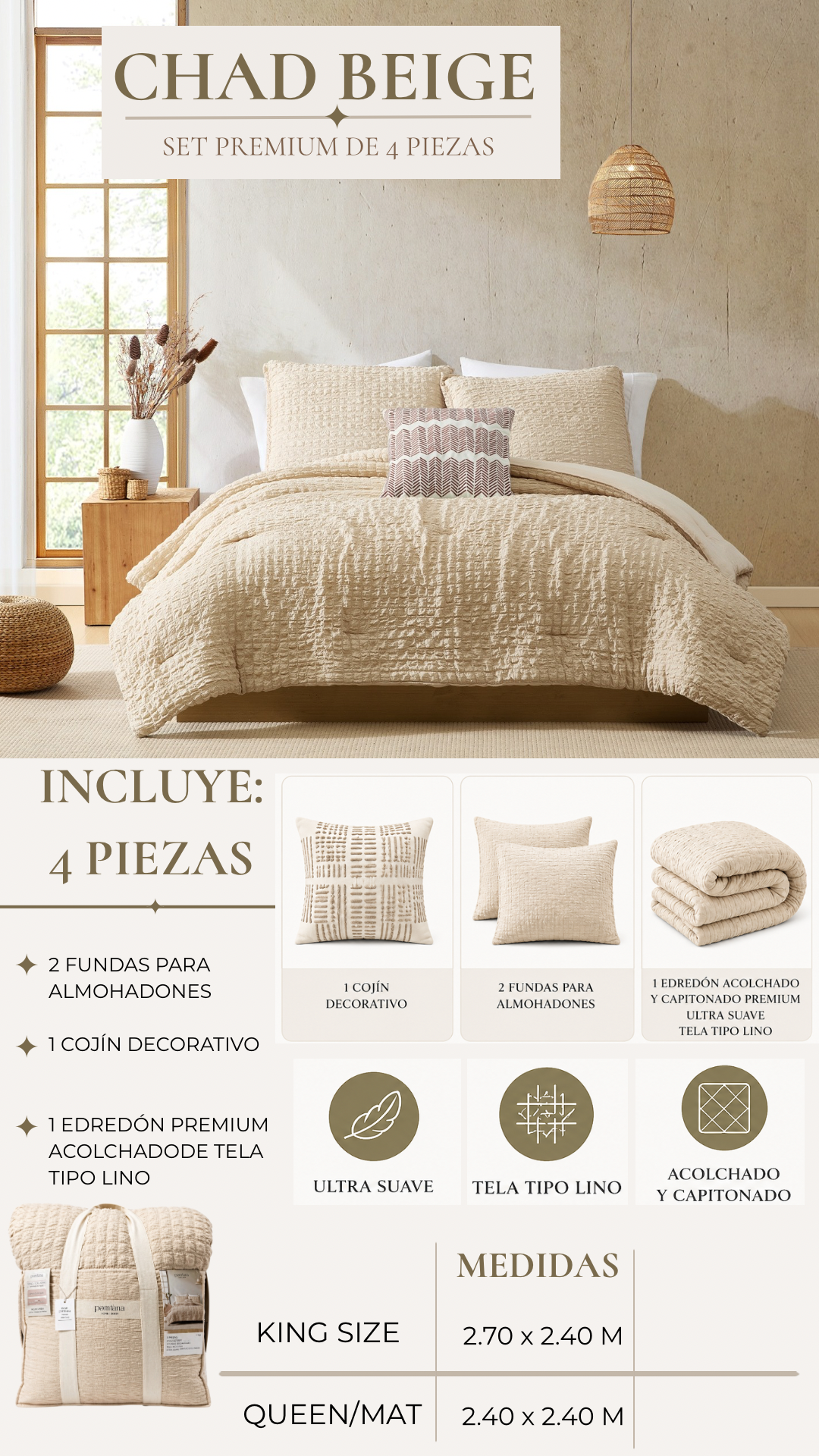 Edredón Chad – Set Premium de 4 Piezas