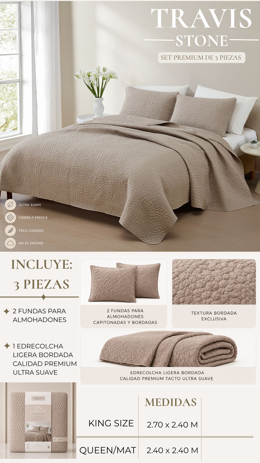 Edrecolcha Travis – Set Premium de 3 Piezas