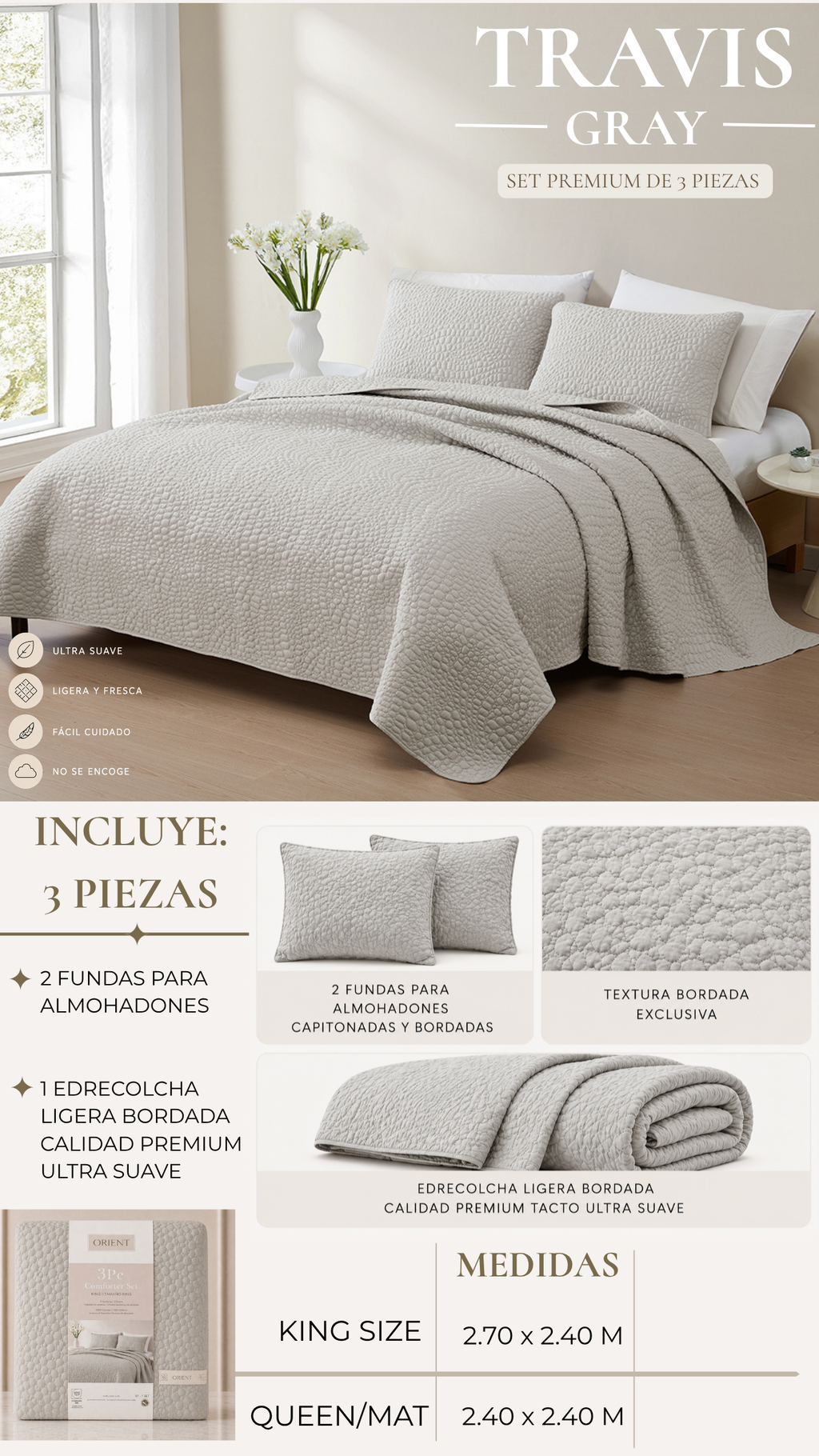 Edrecolcha Travis – Set Premium de 3 Piezas