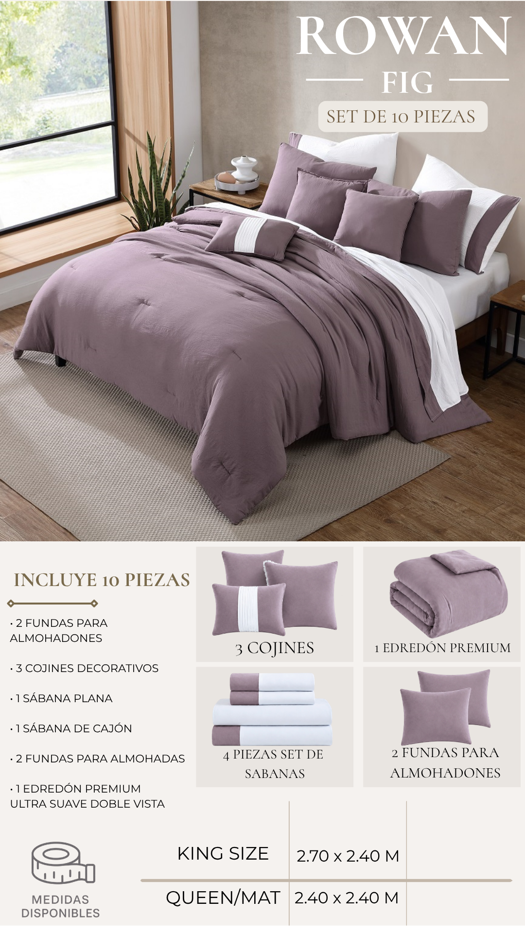 Edredón Premium Rowan - Set de 10 Piezas