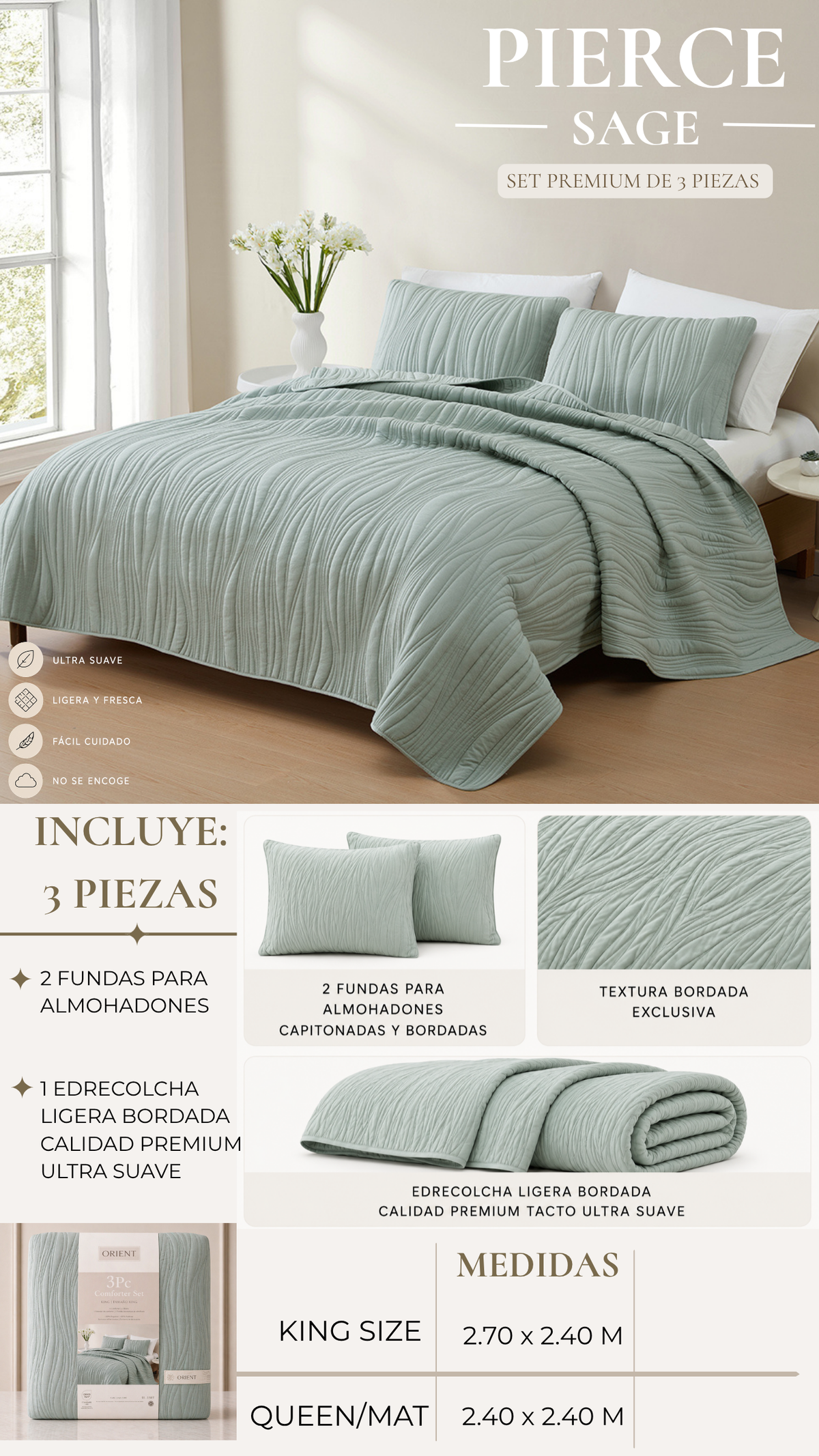 Edrecolcha Pierce – Set Premium de 3 Piezas