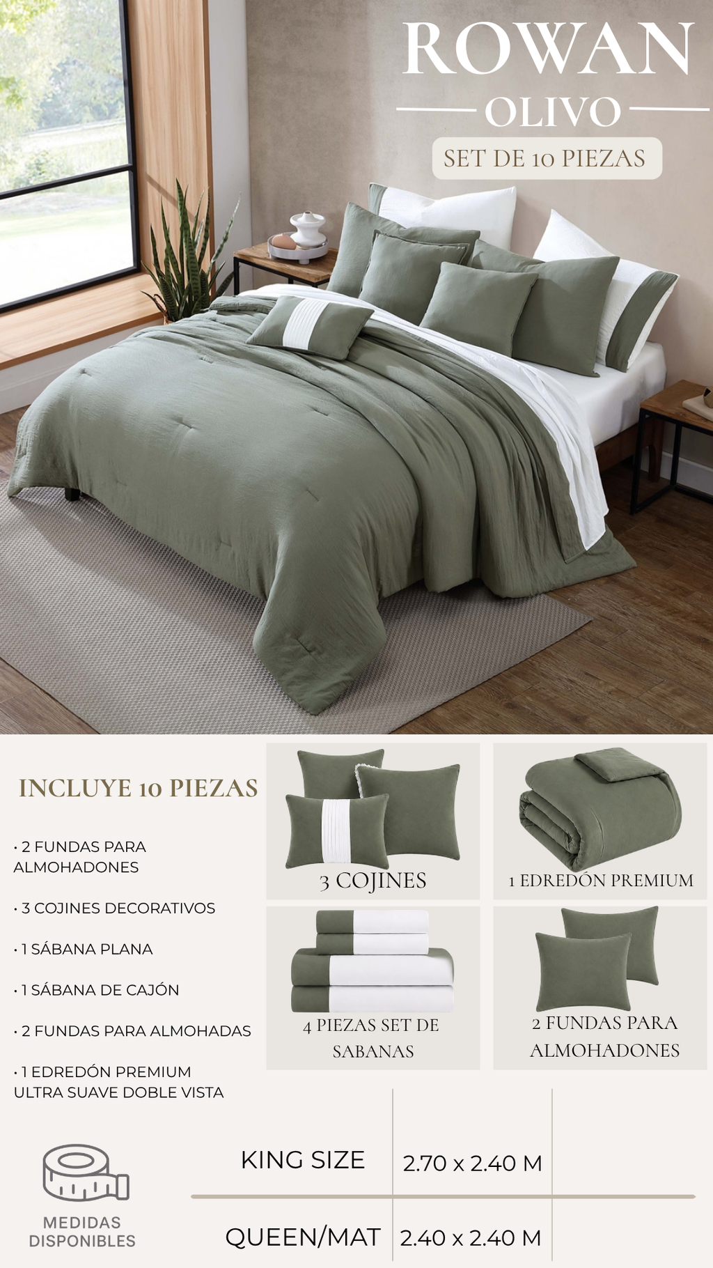 Edredón Premium Rowan - Set de 10 Piezas