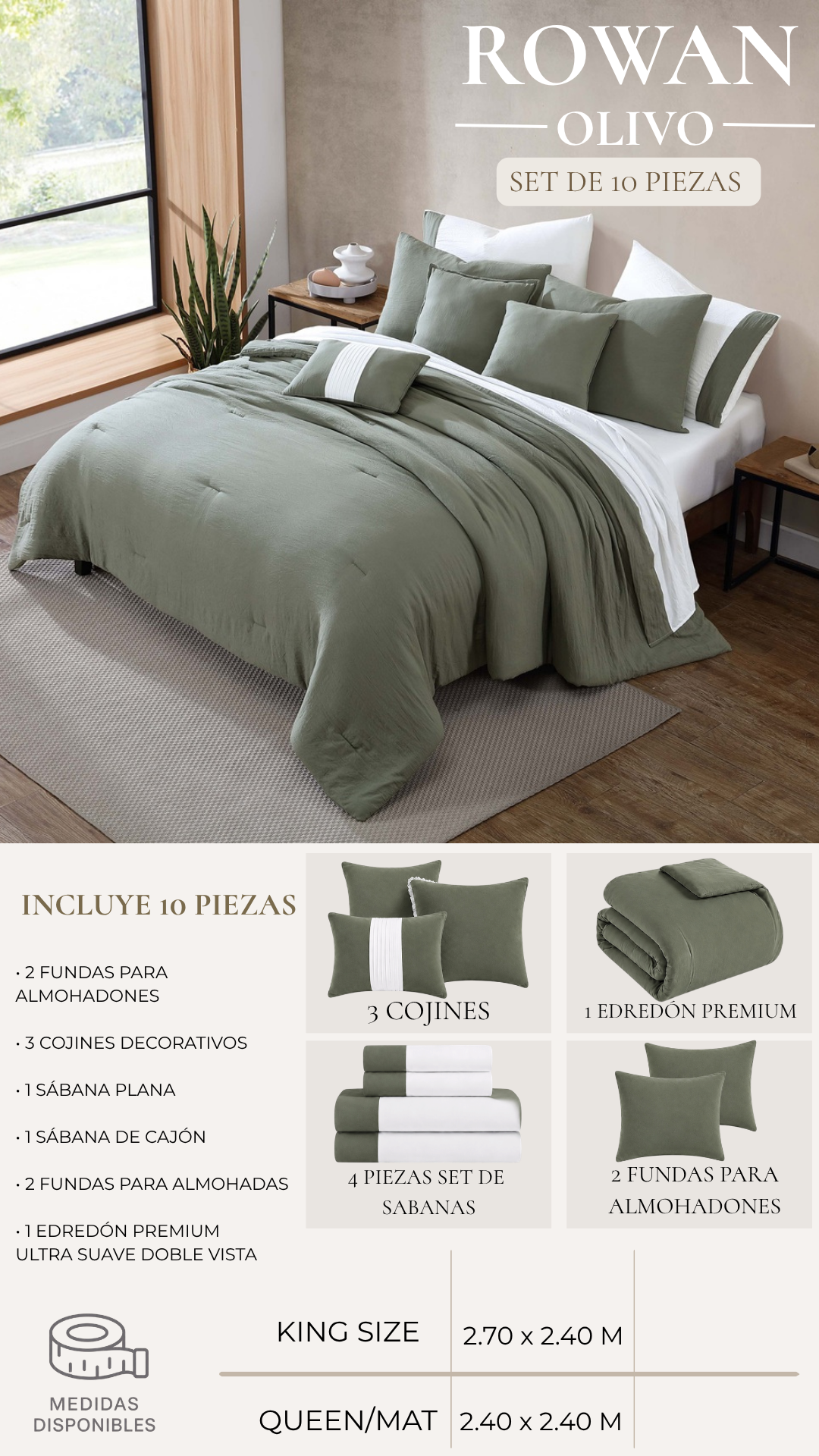 Edredón Premium Rowan - Set de 10 Piezas
