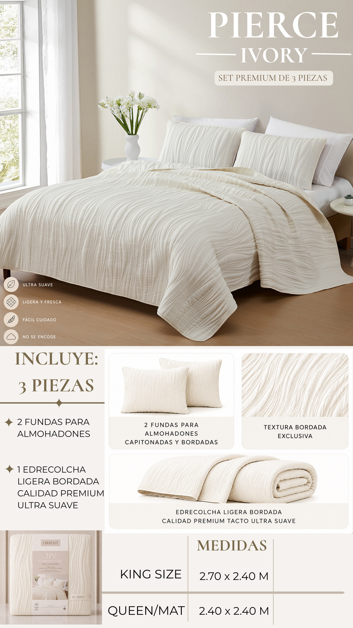 Edrecolcha Pierce – Set Premium de 3 Piezas