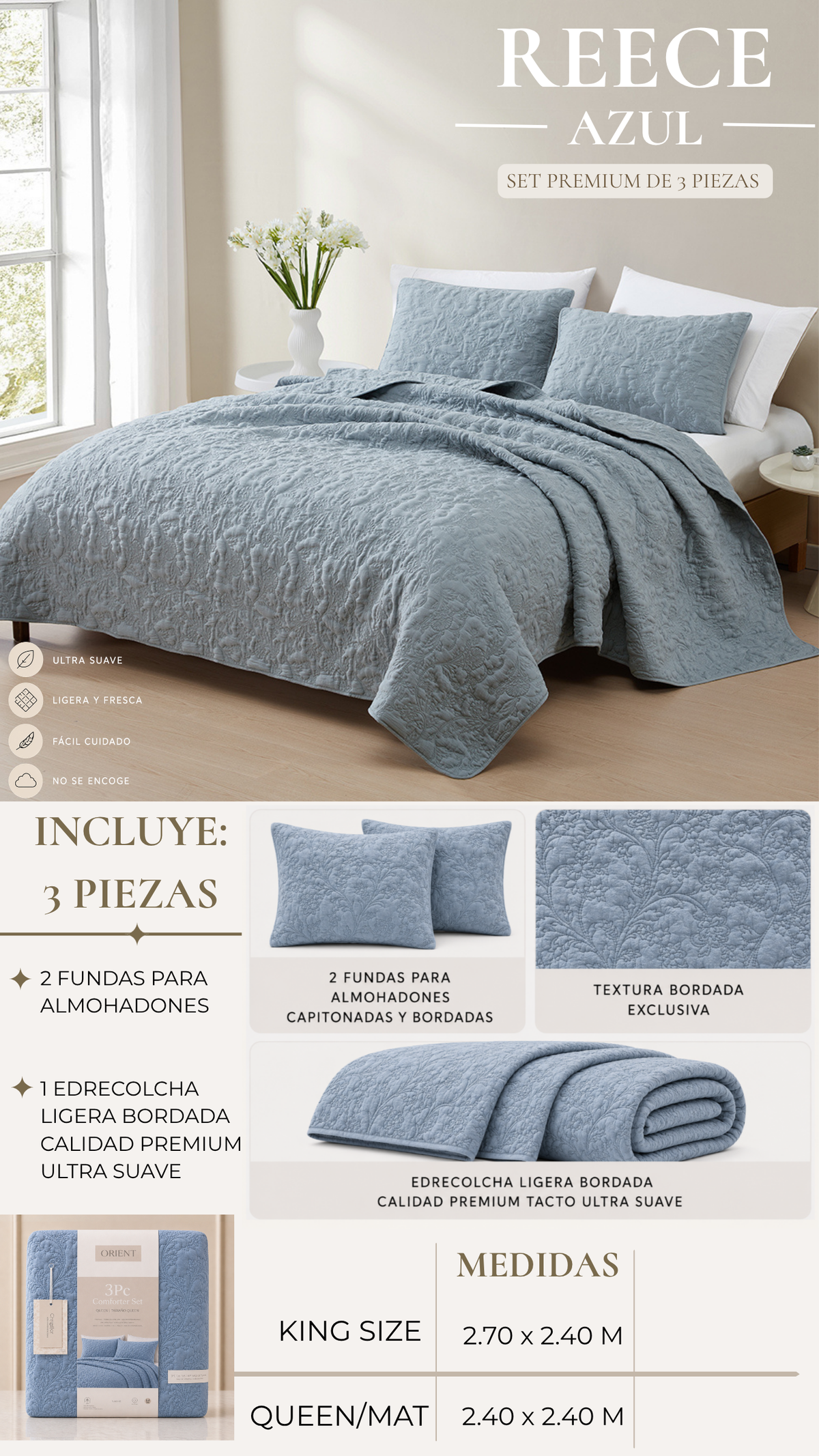 Edrecolcha Reece – Set Premium de 3 Piezas