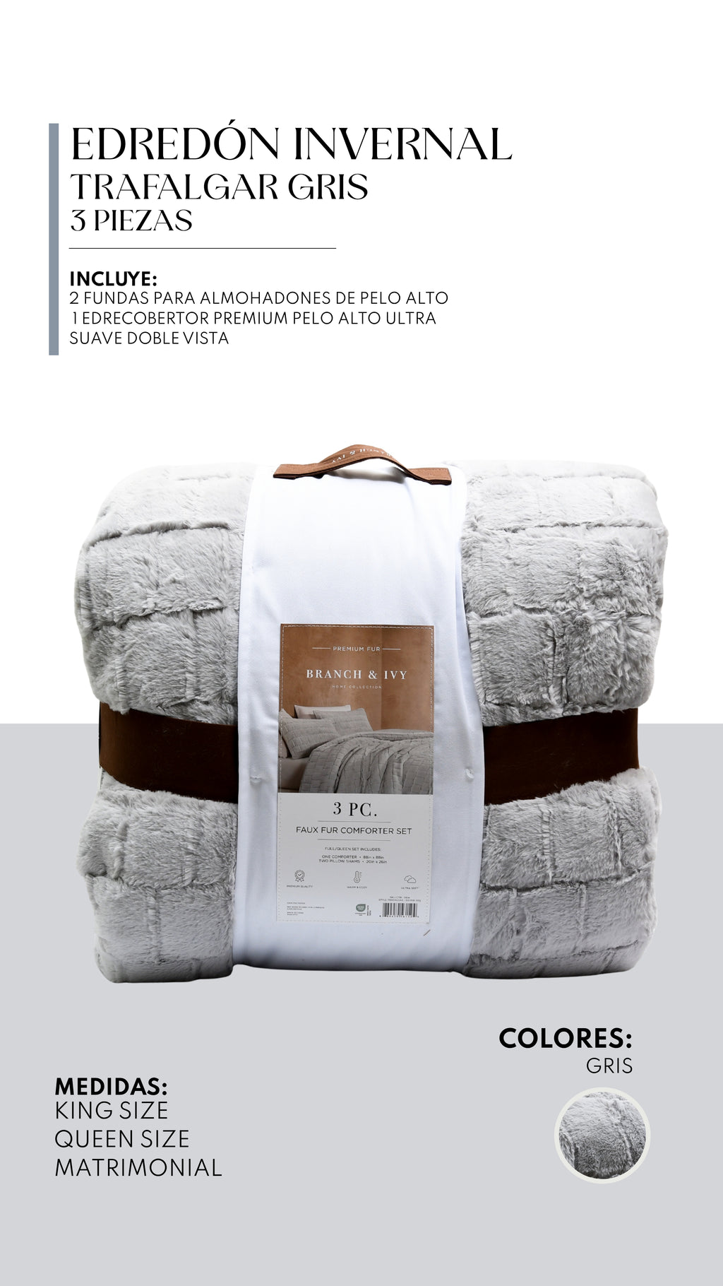 Edredón Trafalgar Pelo Alto Mink – Set de 3 Piezas