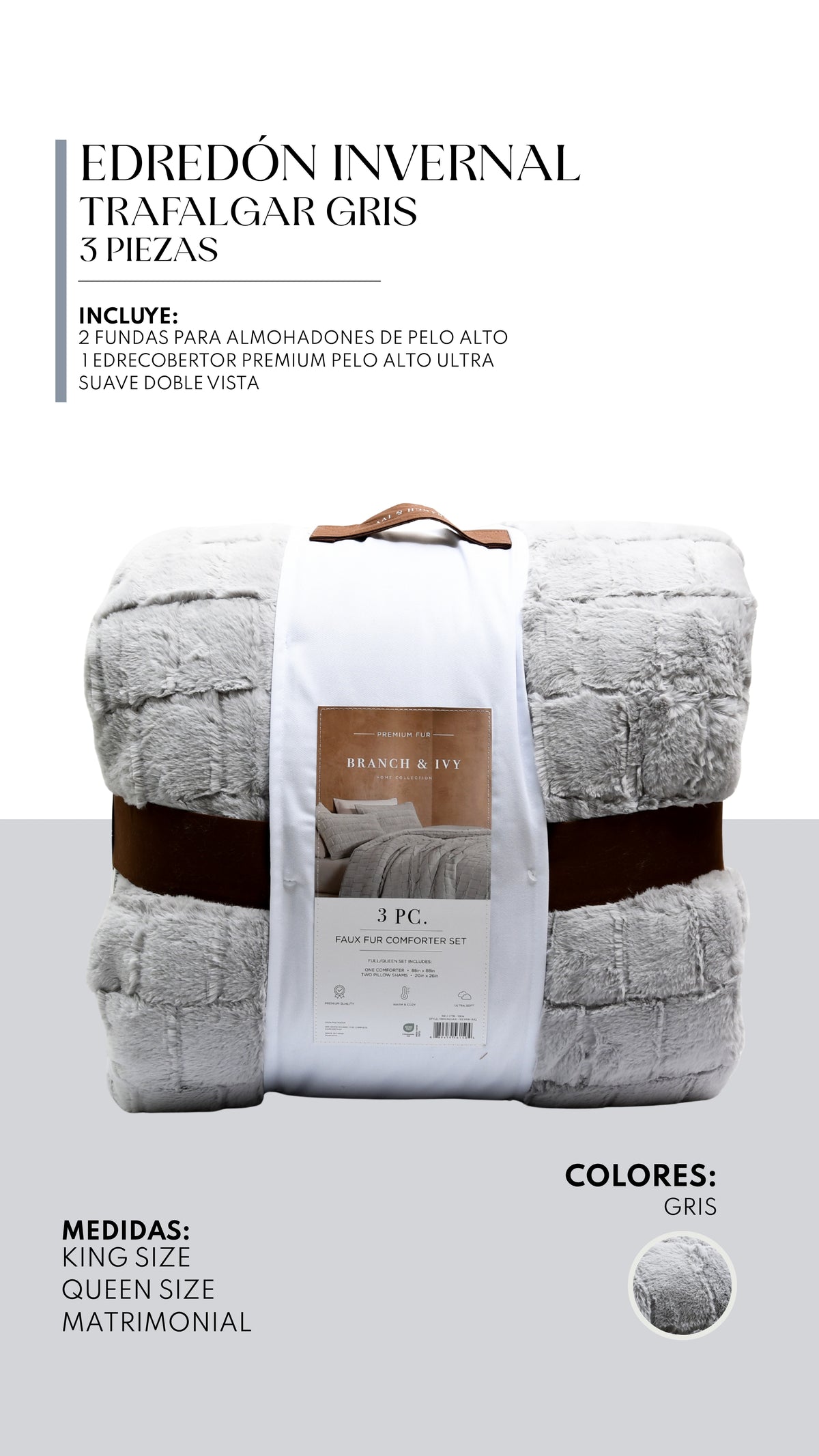 Edredón Trafalgar Pelo Alto Mink – Set de 3 Piezas
