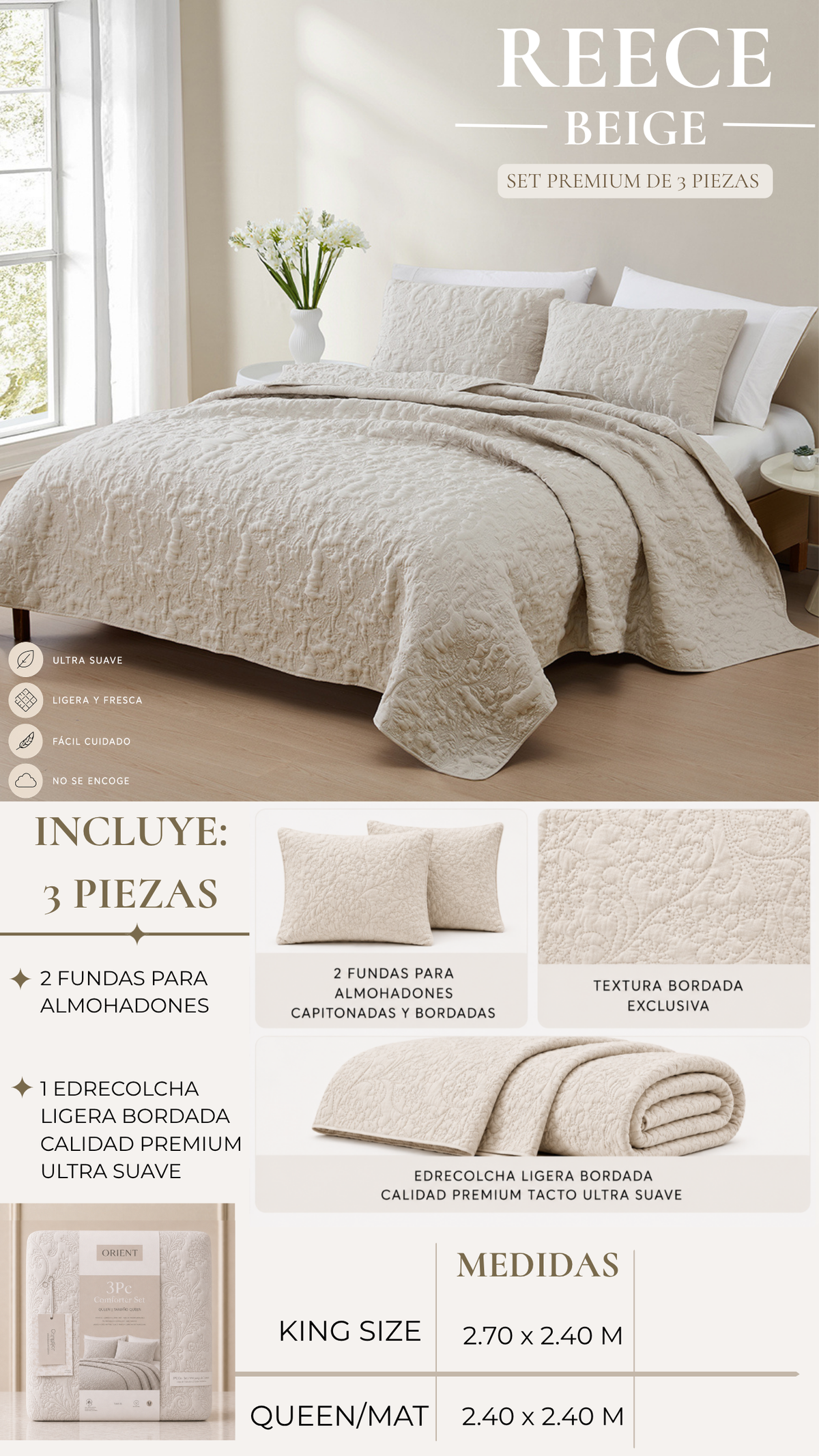 Edrecolcha Reece – Set Premium de 3 Piezas