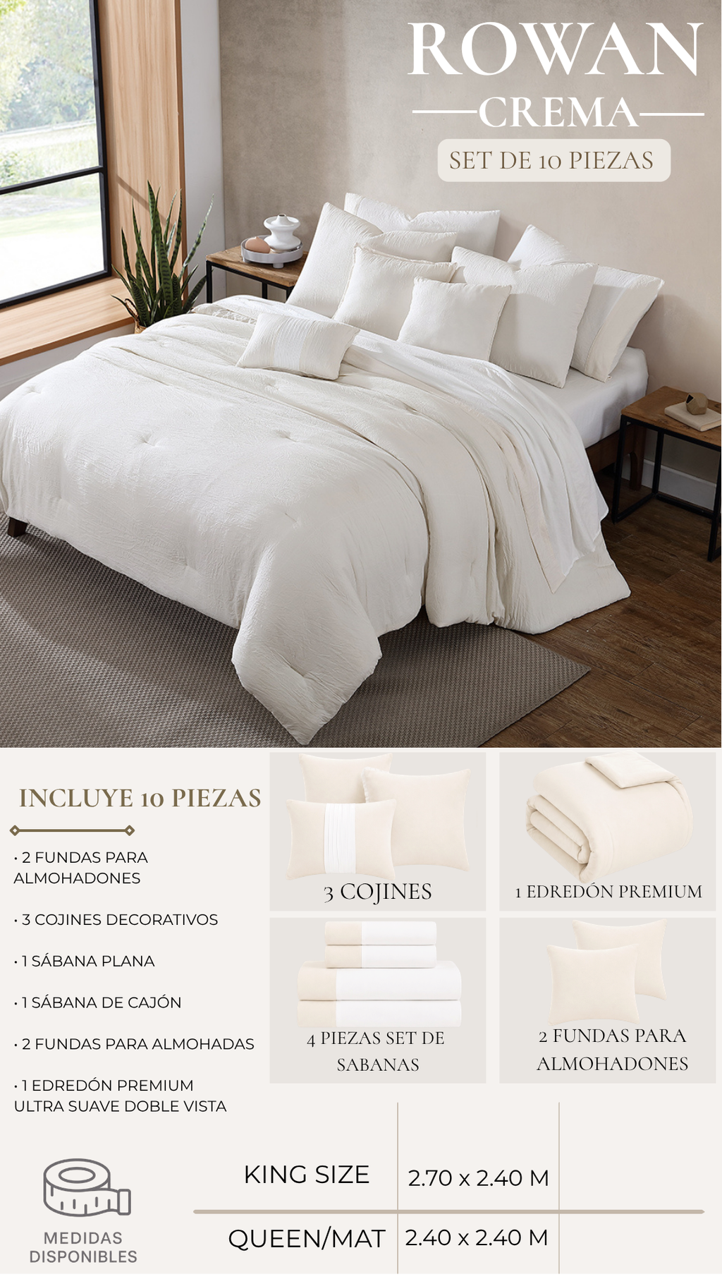 Edredón Premium Rowan - Set de 10 Piezas