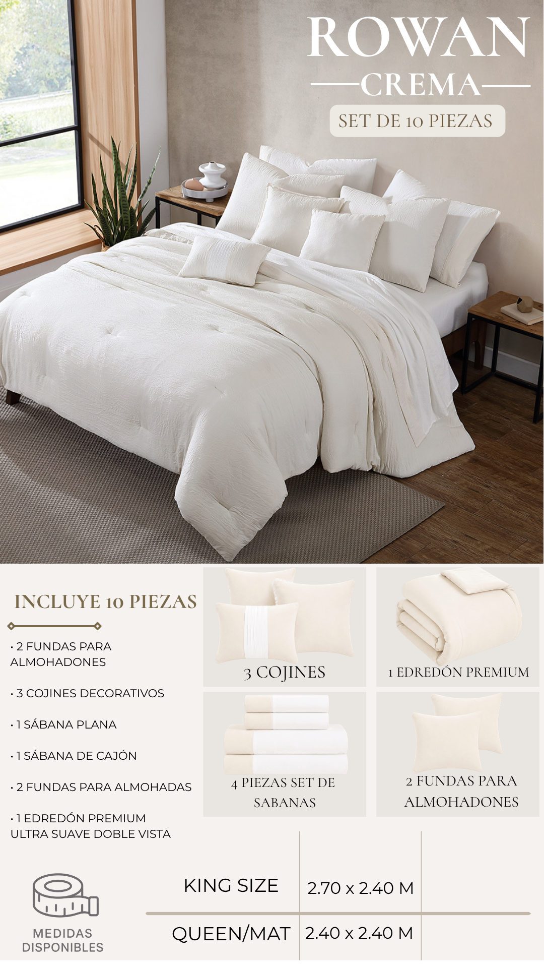 Edredón Premium Rowan - Set de 10 Piezas