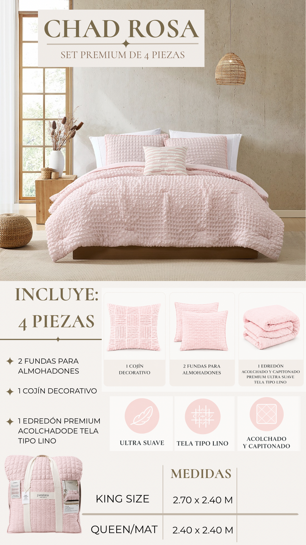 Edredón Chad – Set Premium de 4 Piezas