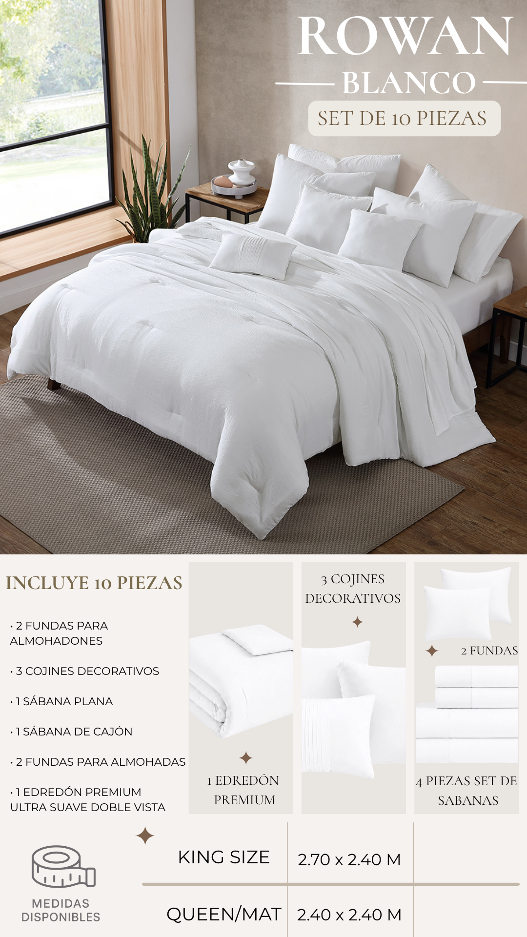 Edredón Premium Rowan - Set de 10 Piezas