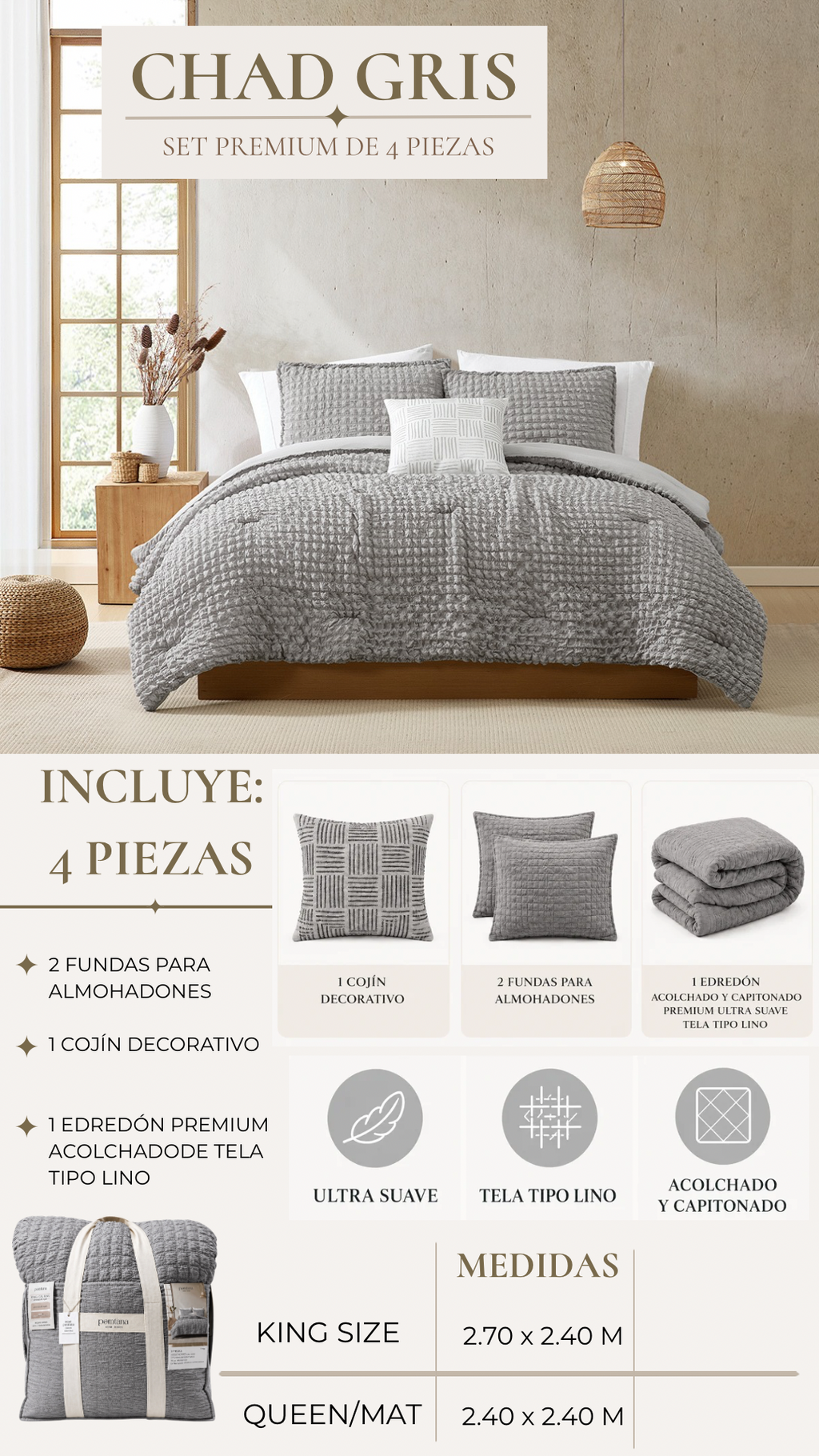 Edredón Chad – Set Premium de 4 Piezas