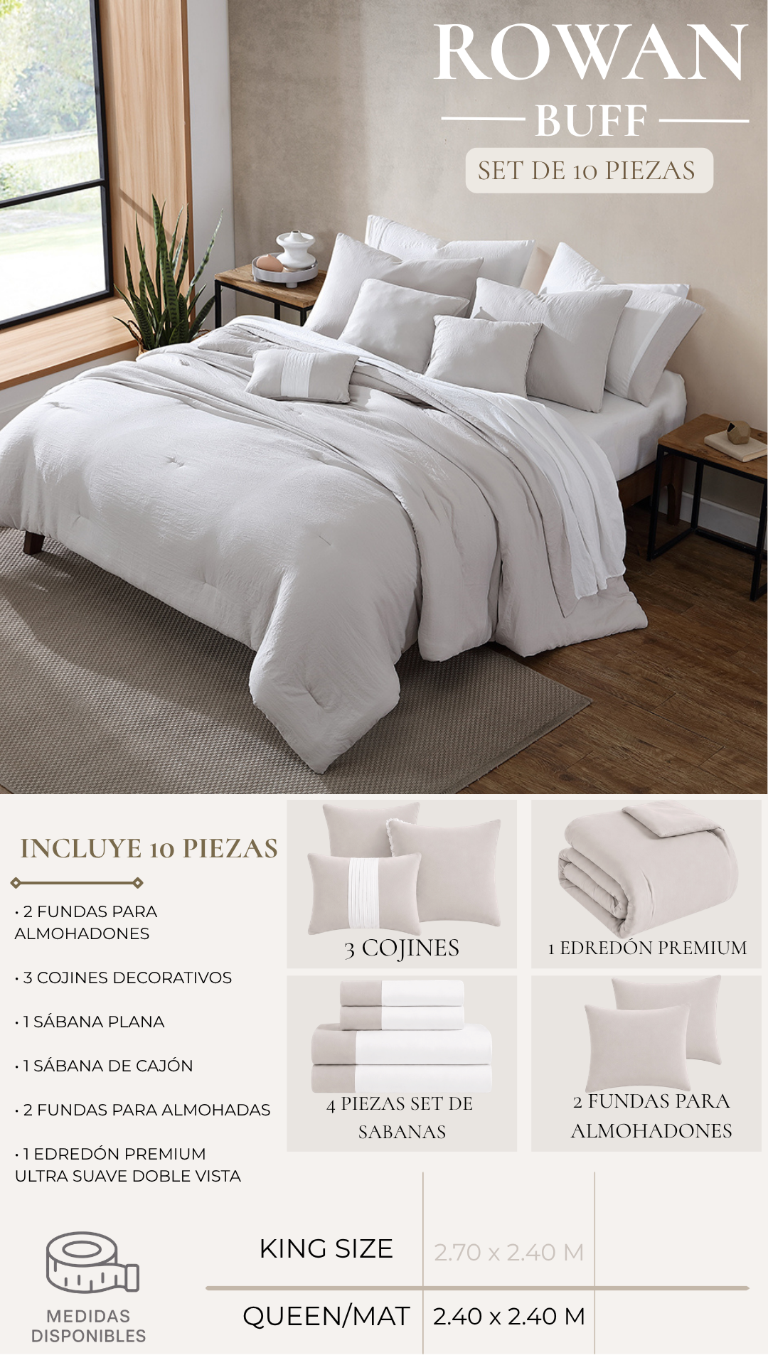 Edredón Premium Rowan - Set de 10 Piezas
