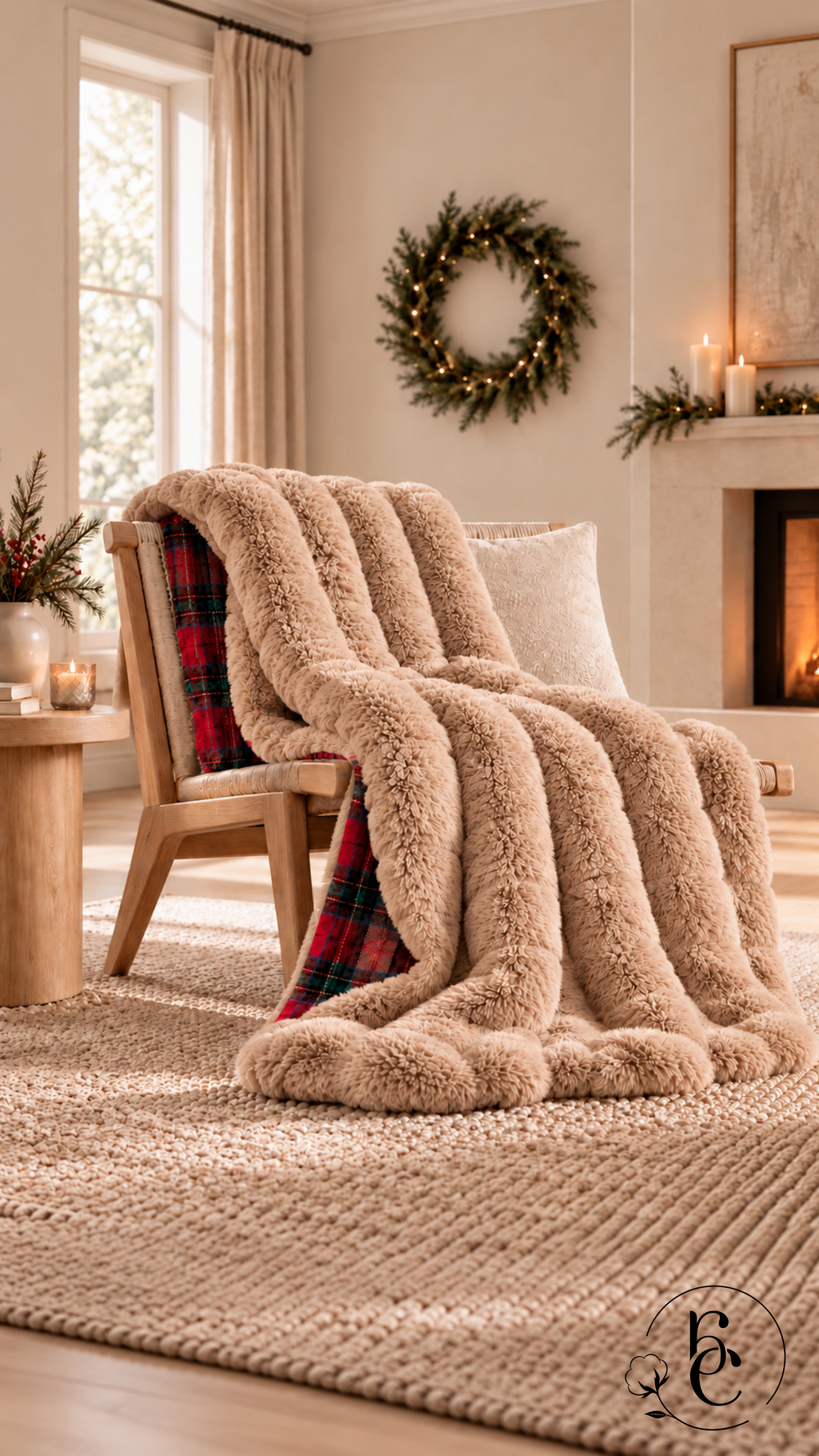 Pie de Cama Creek – Manta Decorativa Premium Doble Vista Pelo Alto Mink
