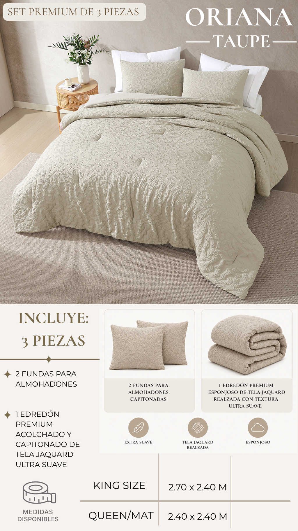 Edredón Oriana – Set Premium de 3 Piezas