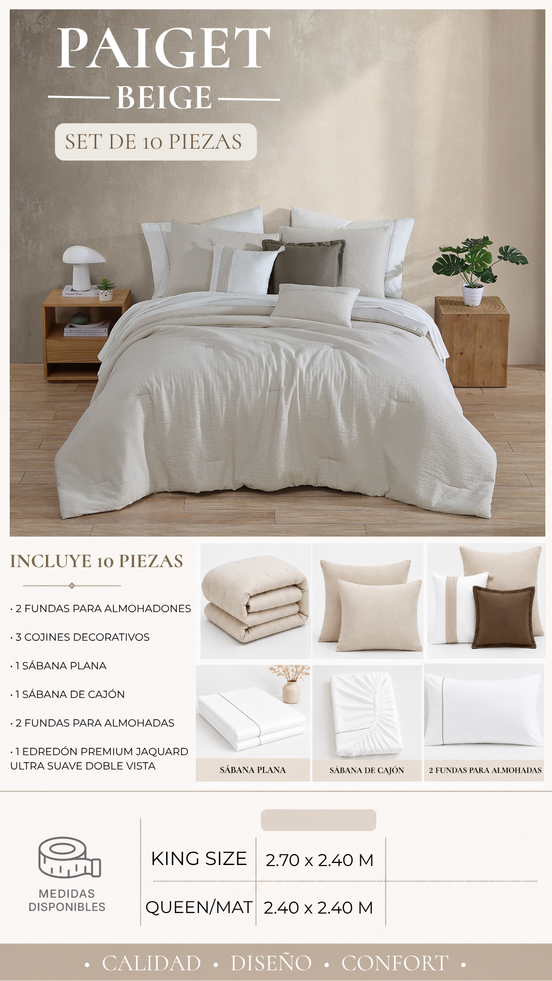 Edredón Paiget – Set Premium de 10 Piezas