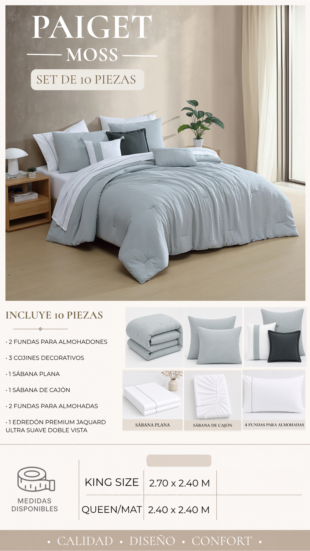 Edredón Paiget – Set Premium de 10 Piezas