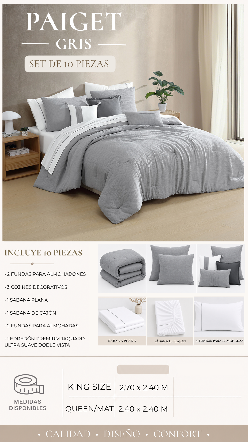 Edredón Paiget – Set Premium de 10 Piezas