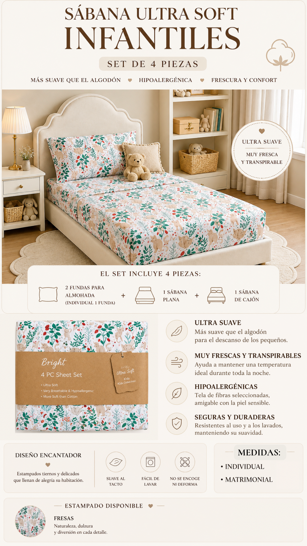 Sábanas Infantiles Ultra Soft – Set de 3 y 4 Piezas