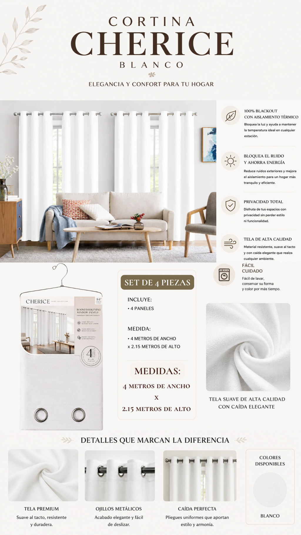 Cortina Cherice Blackout – Set de 4 Piezas