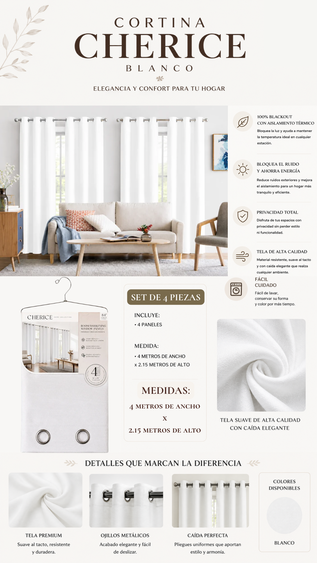 Cortina Cherice Blackout – Set de 4 Piezas