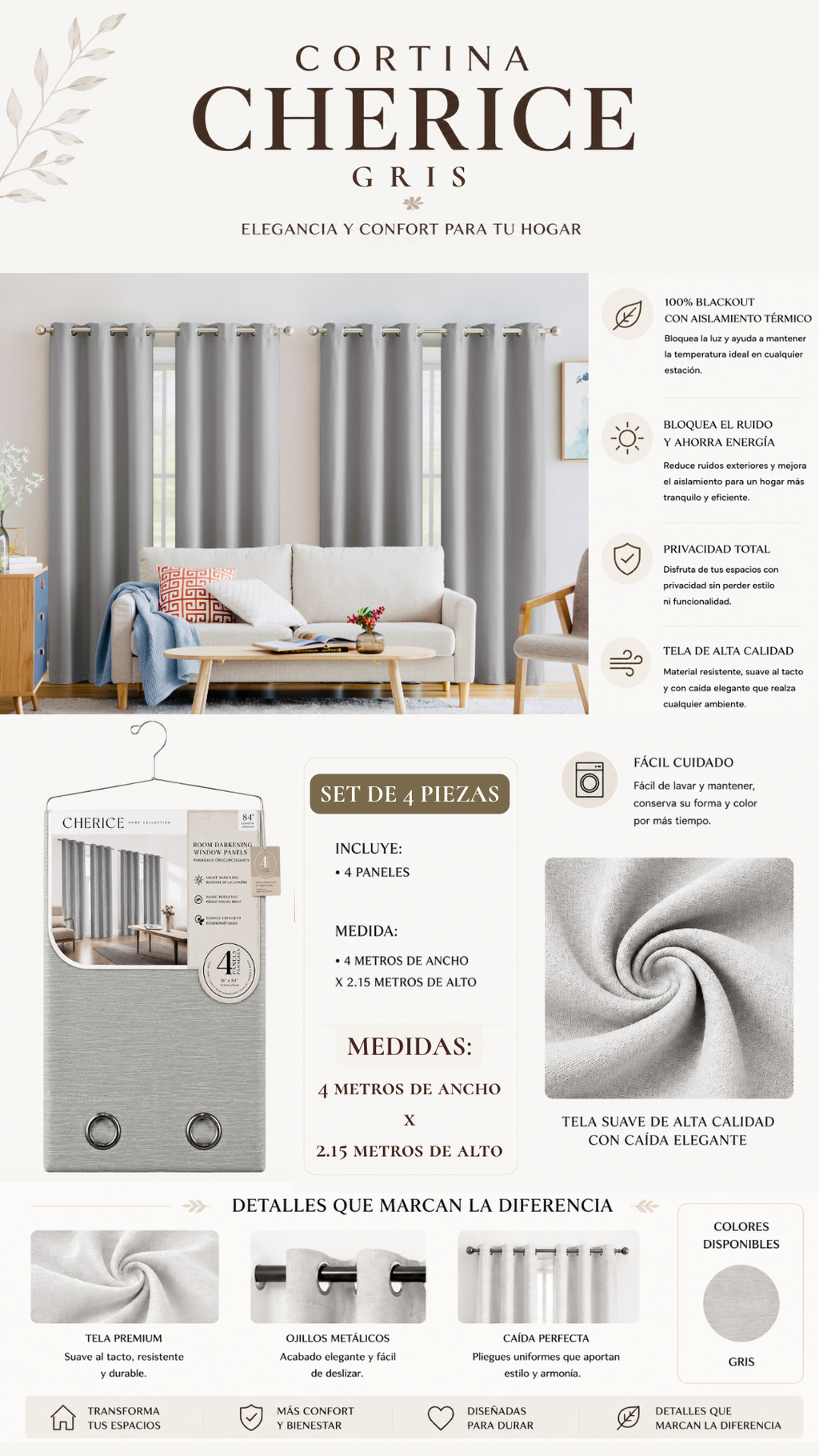 Cortina Cherice Blackout – Set de 4 Piezas