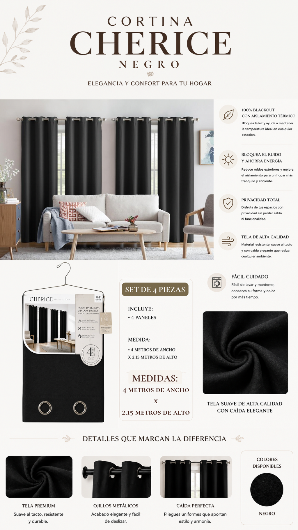Cortina Cherice Blackout – Set de 4 Piezas