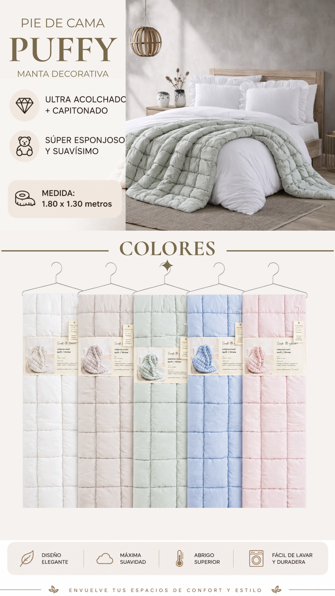Pie de Cama Puffy – Ultra Acolchado y Capitonado