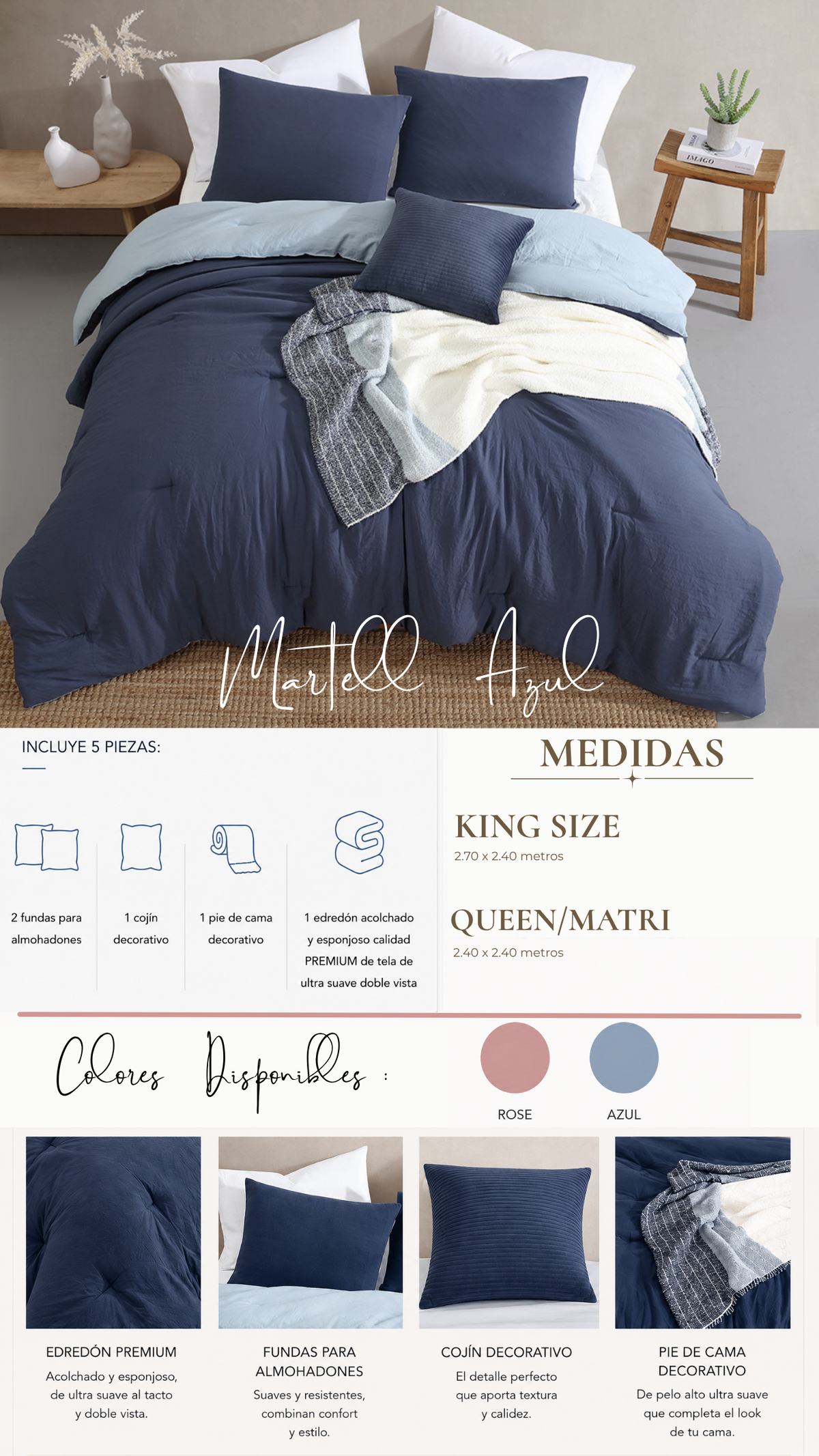 Edredón Martell – Set Premium de 5 Piezas