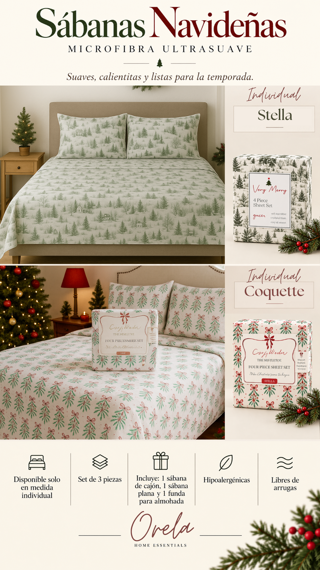 Sábanas Navideñas Ultra Soft – Set de 3 y 4 Piezas