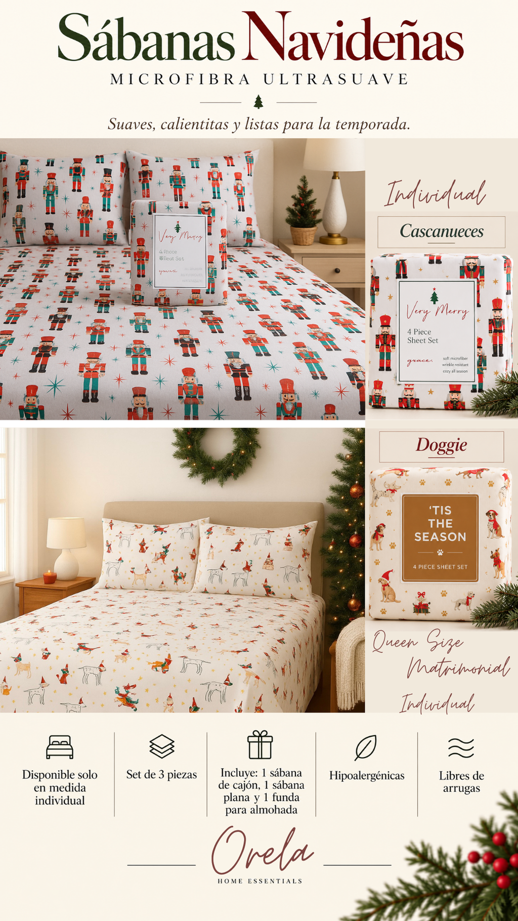 Sábanas Navideñas Ultra Soft – Set de 3 y 4 Piezas