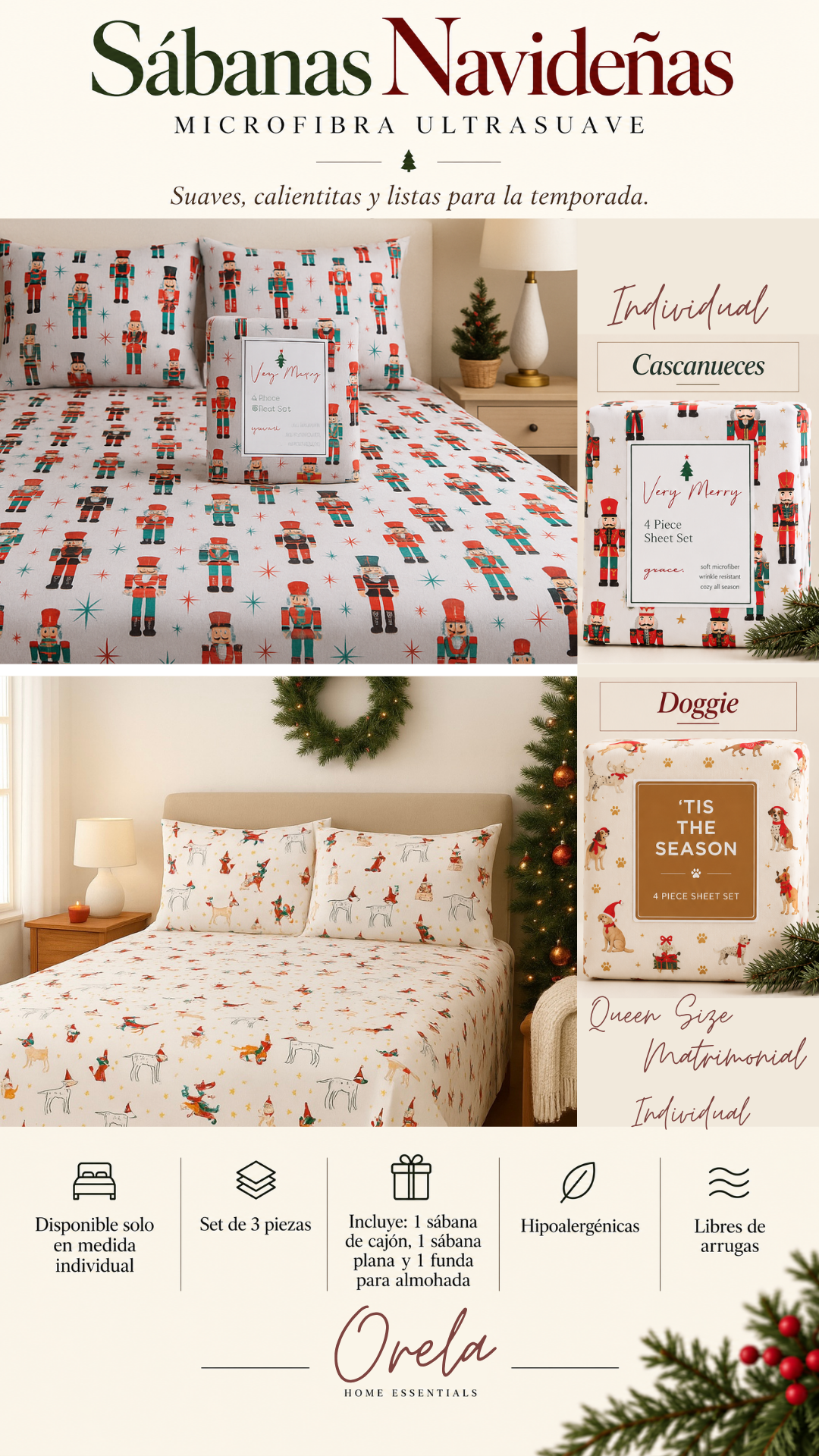 Sábanas Navideñas Ultra Soft – Set de 3 y 4 Piezas
