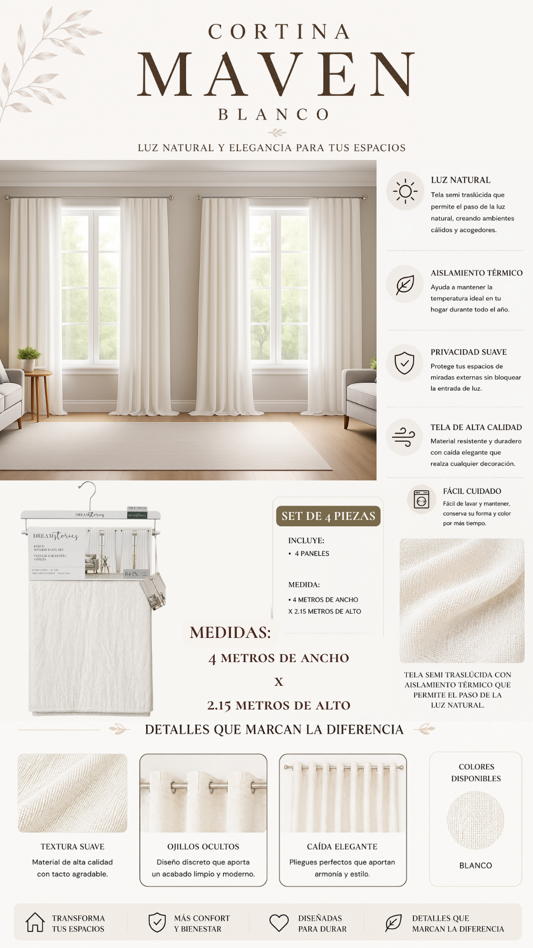 Cortina Maven – Set Premium de 4 Piezas