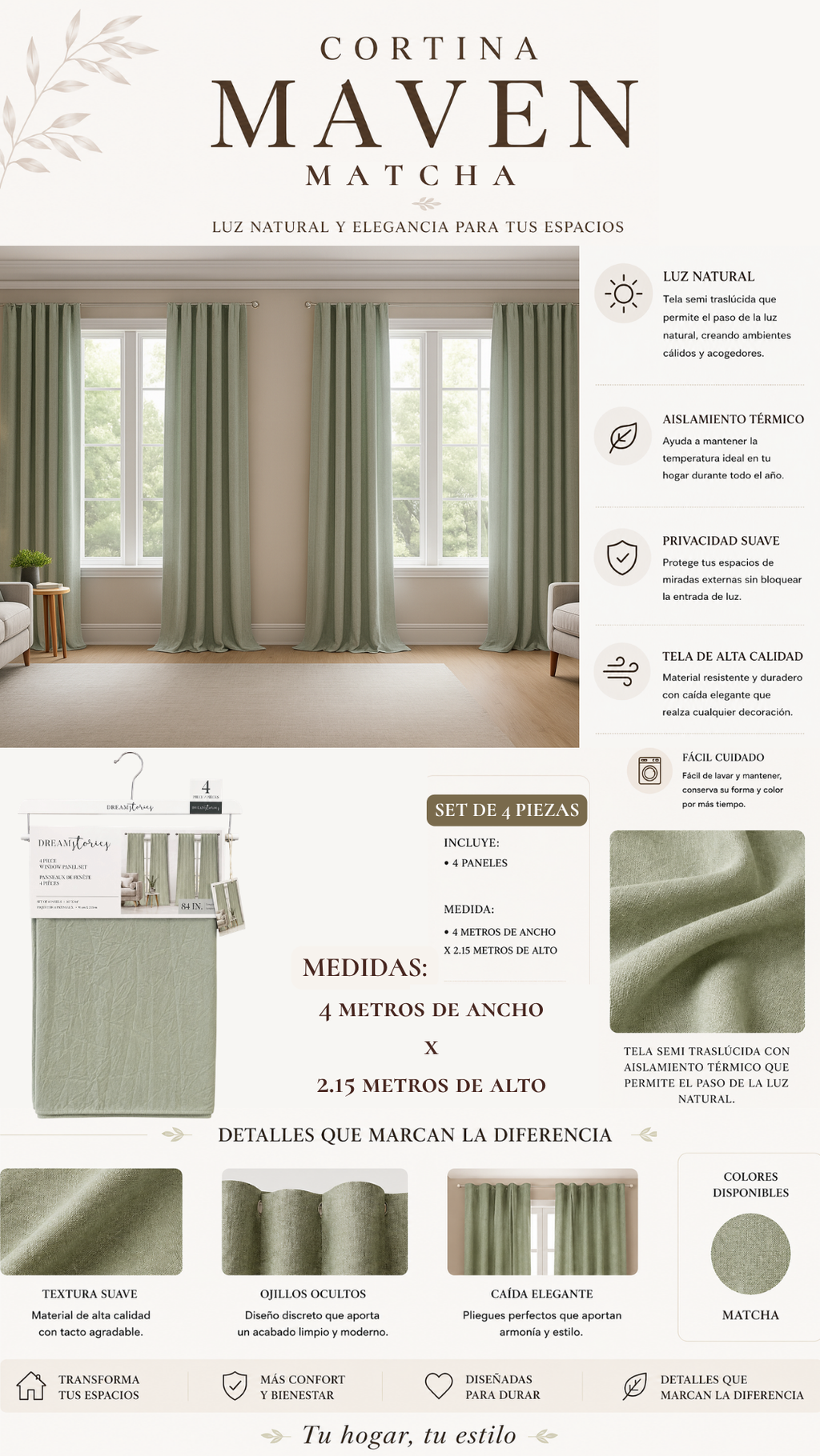 Cortina Maven – Set Premium de 4 Piezas