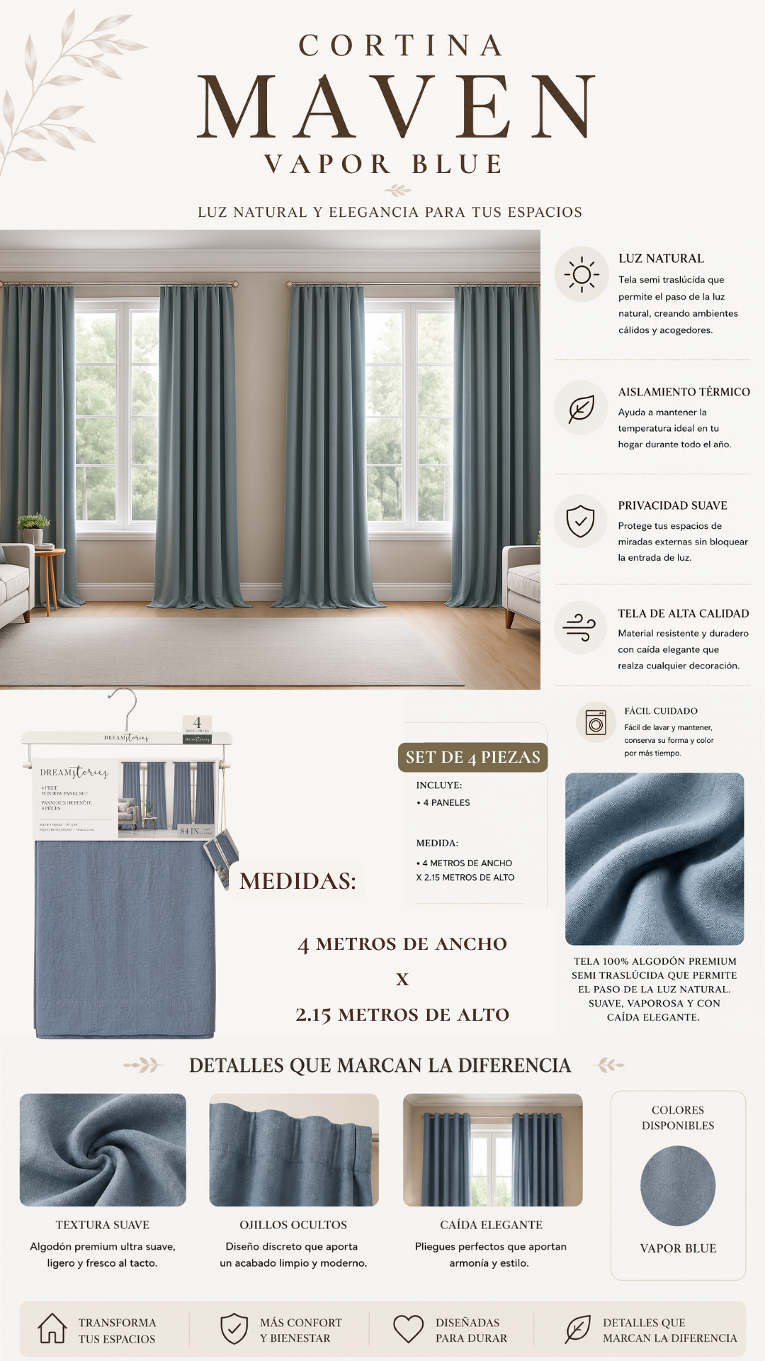 Cortina Maven – Set Premium de 4 Piezas