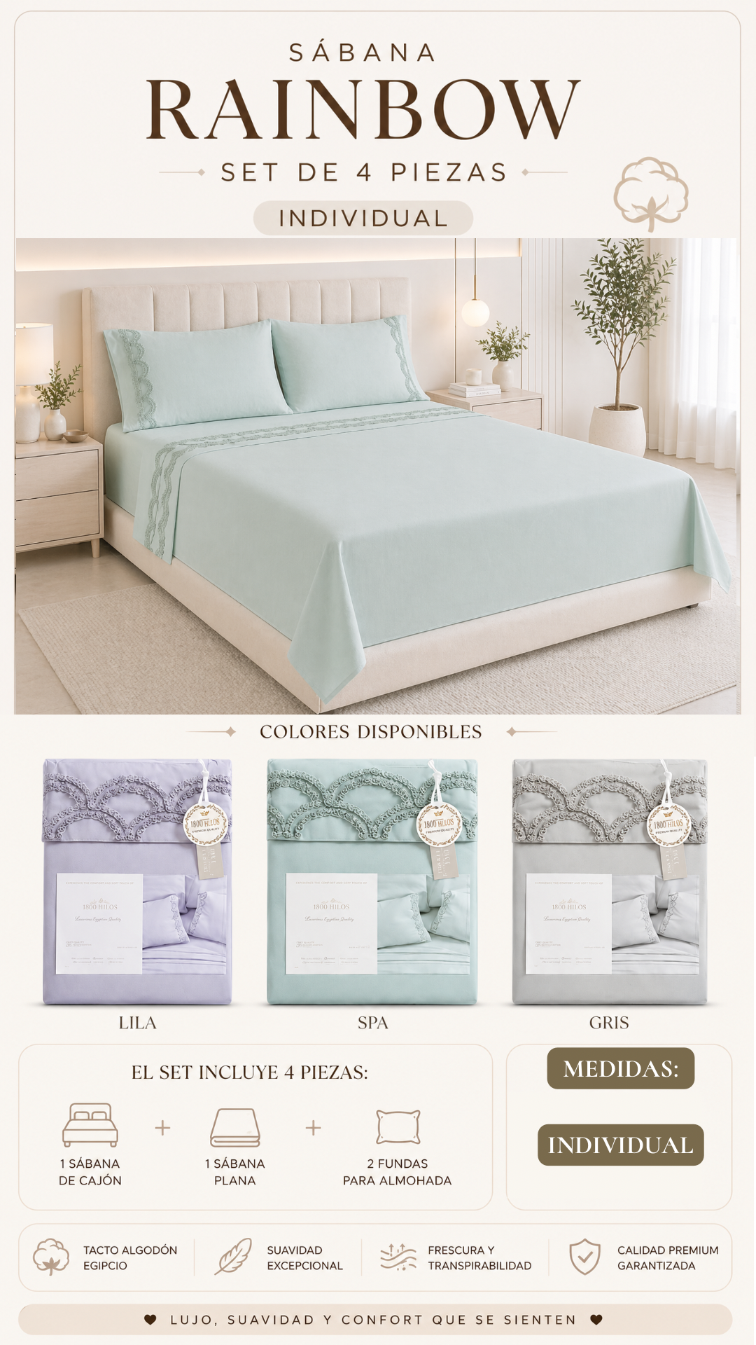 Sábanas Rainbow Premium – Set de 4 Piezas