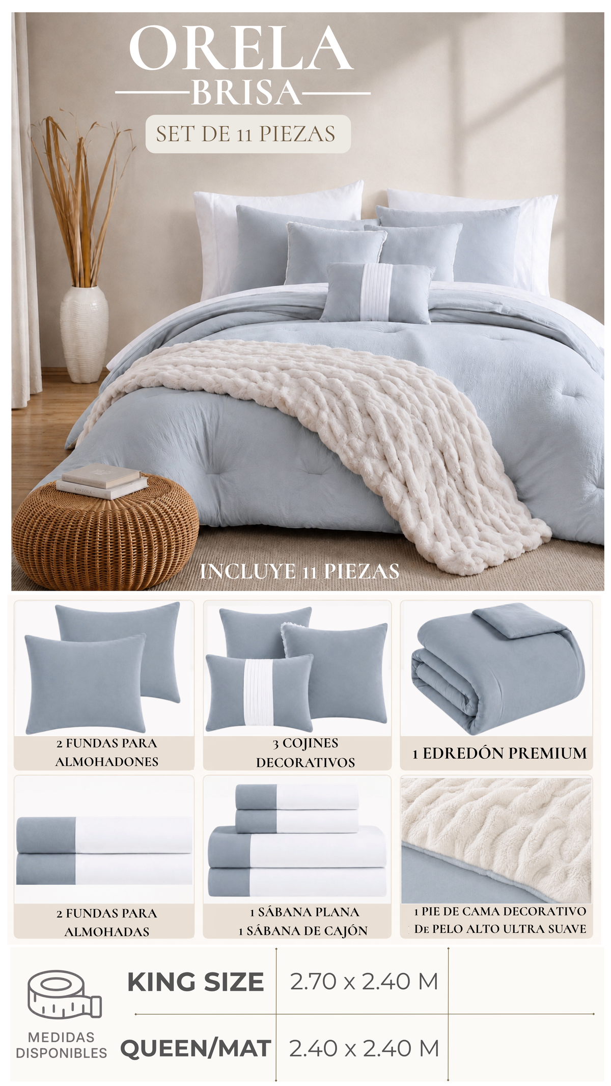 Edredón Orela – Set Premium de 11 Piezas