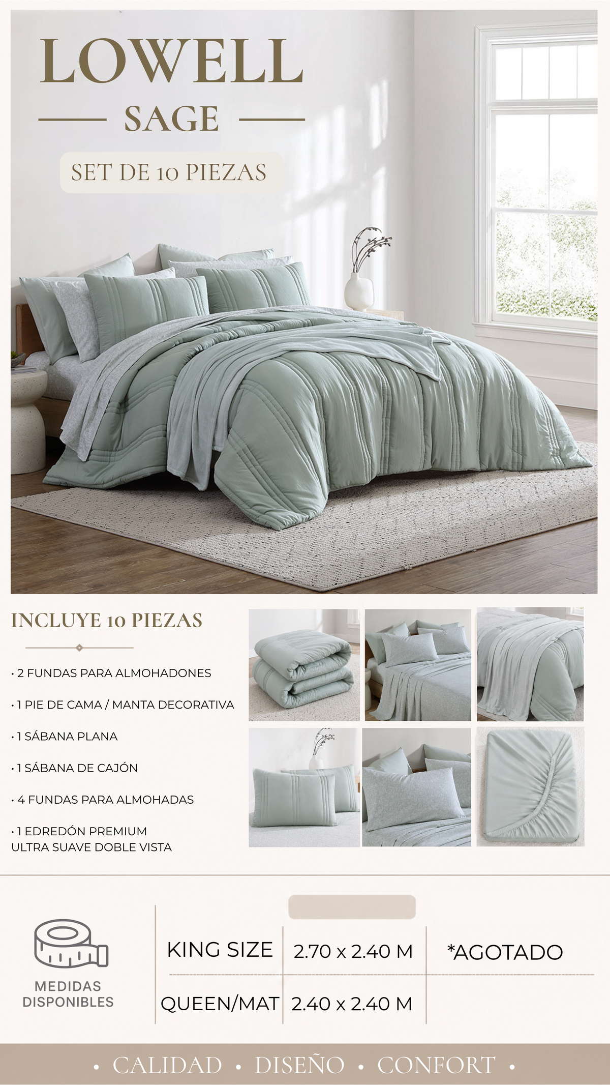 Edredón Lowell – Set Premium de 10 Piezas
