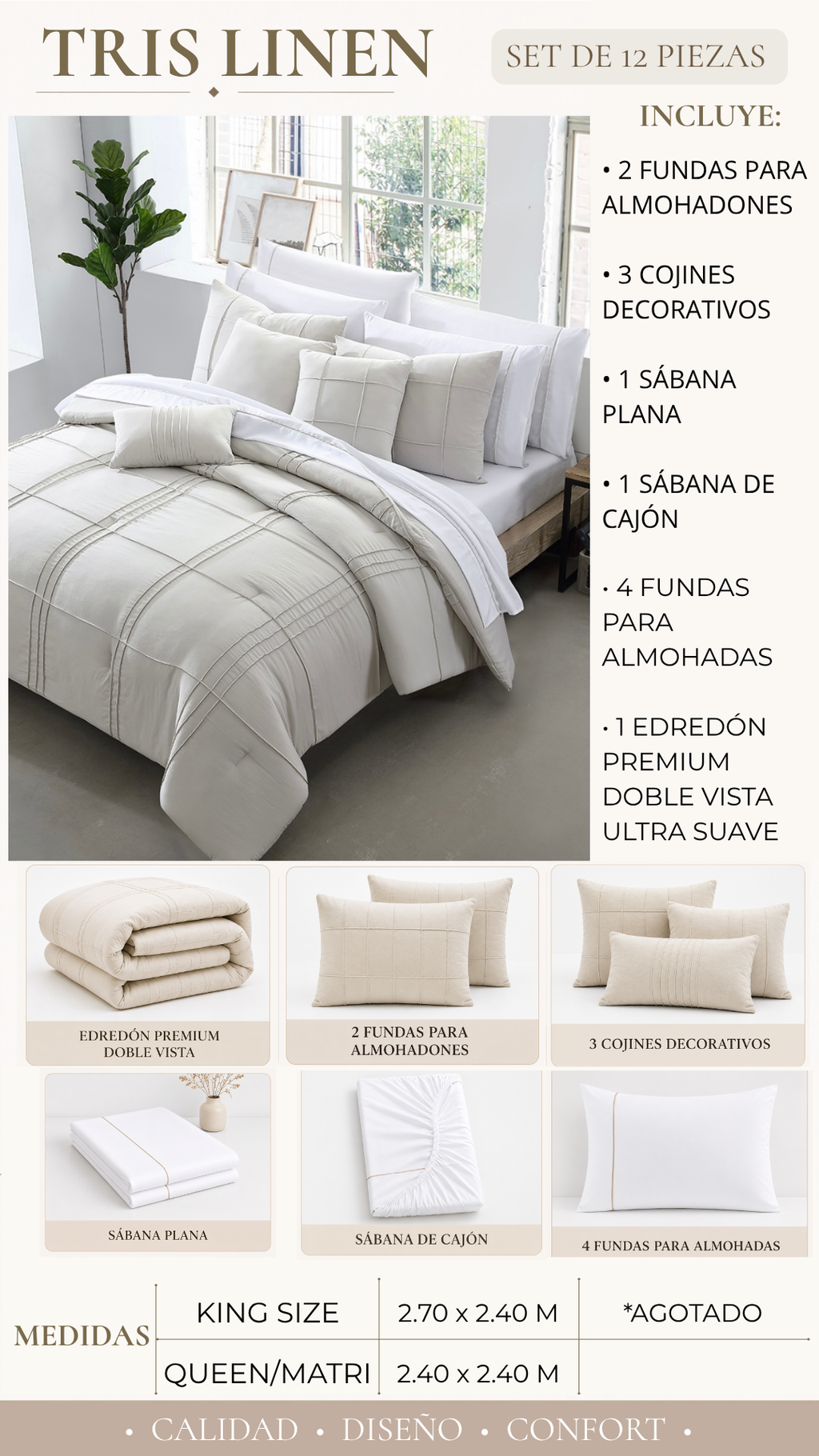 Edredón Tris – Set Premium de 12 Piezas
