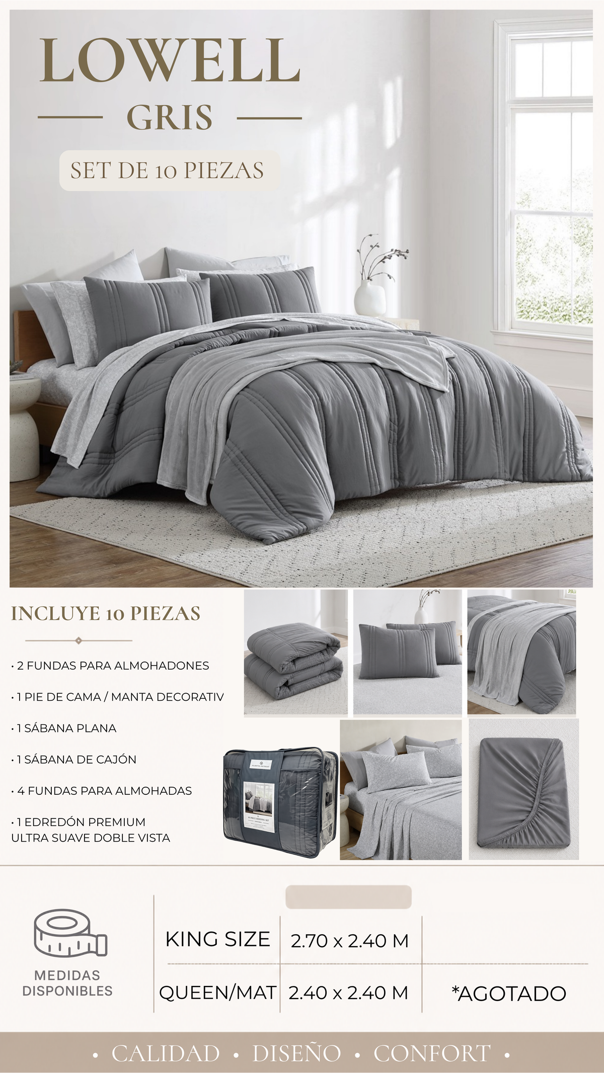 Edredón Lowell – Set Premium de 10 Piezas