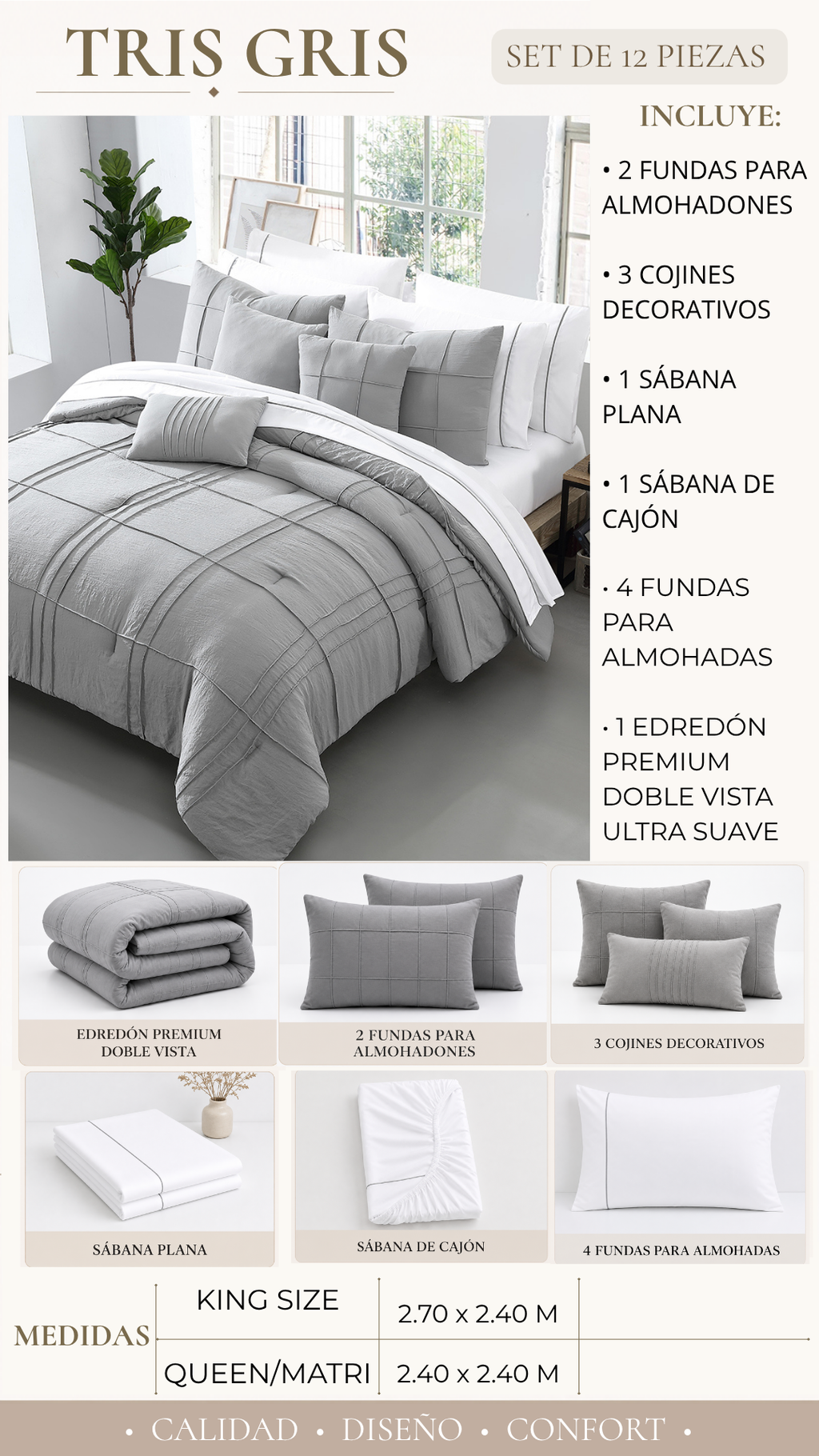Edredón Tris – Set Premium de 12 Piezas