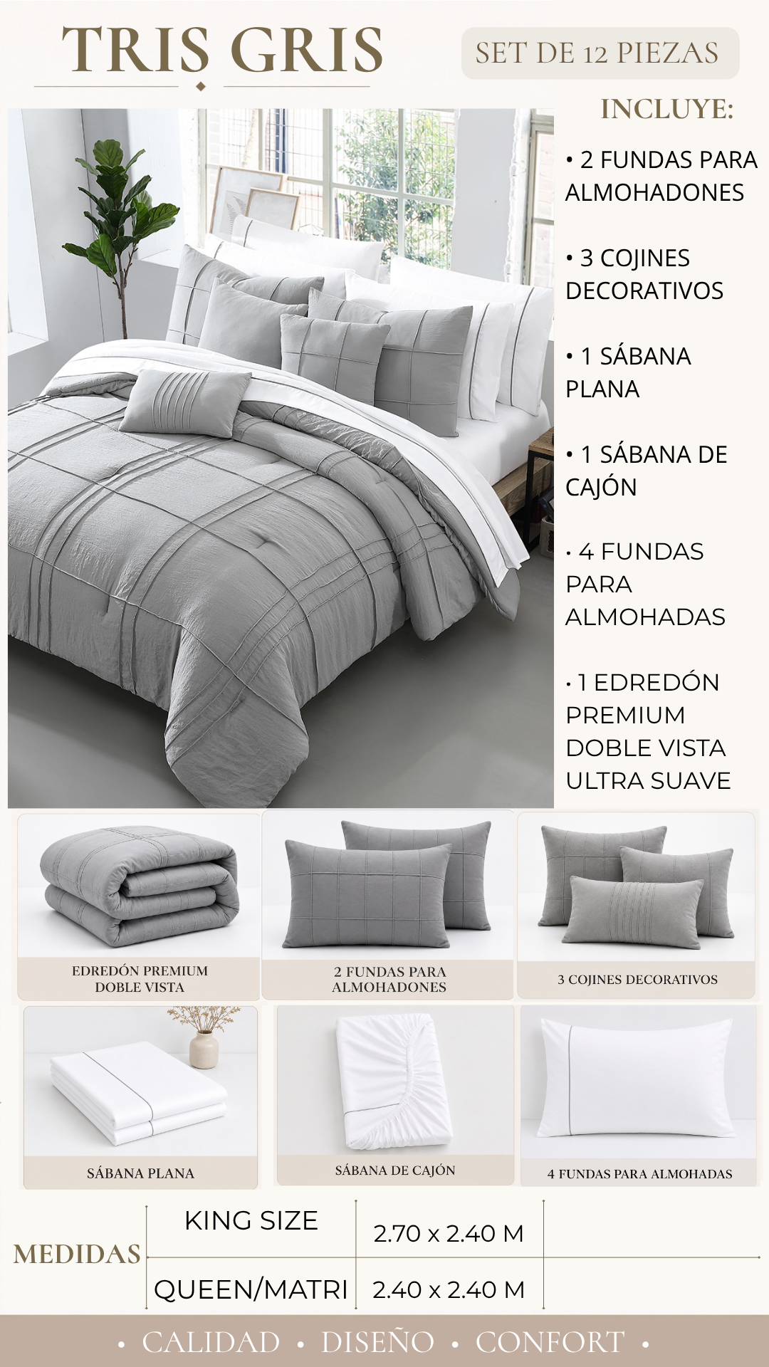 Edredón Tris – Set Premium de 12 Piezas