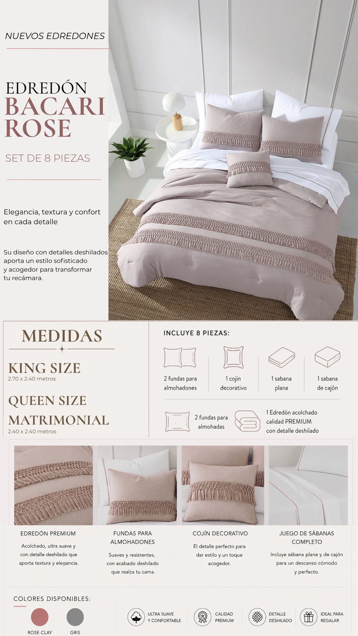 Edredón Bacari – Set Premium de 8 Piezas