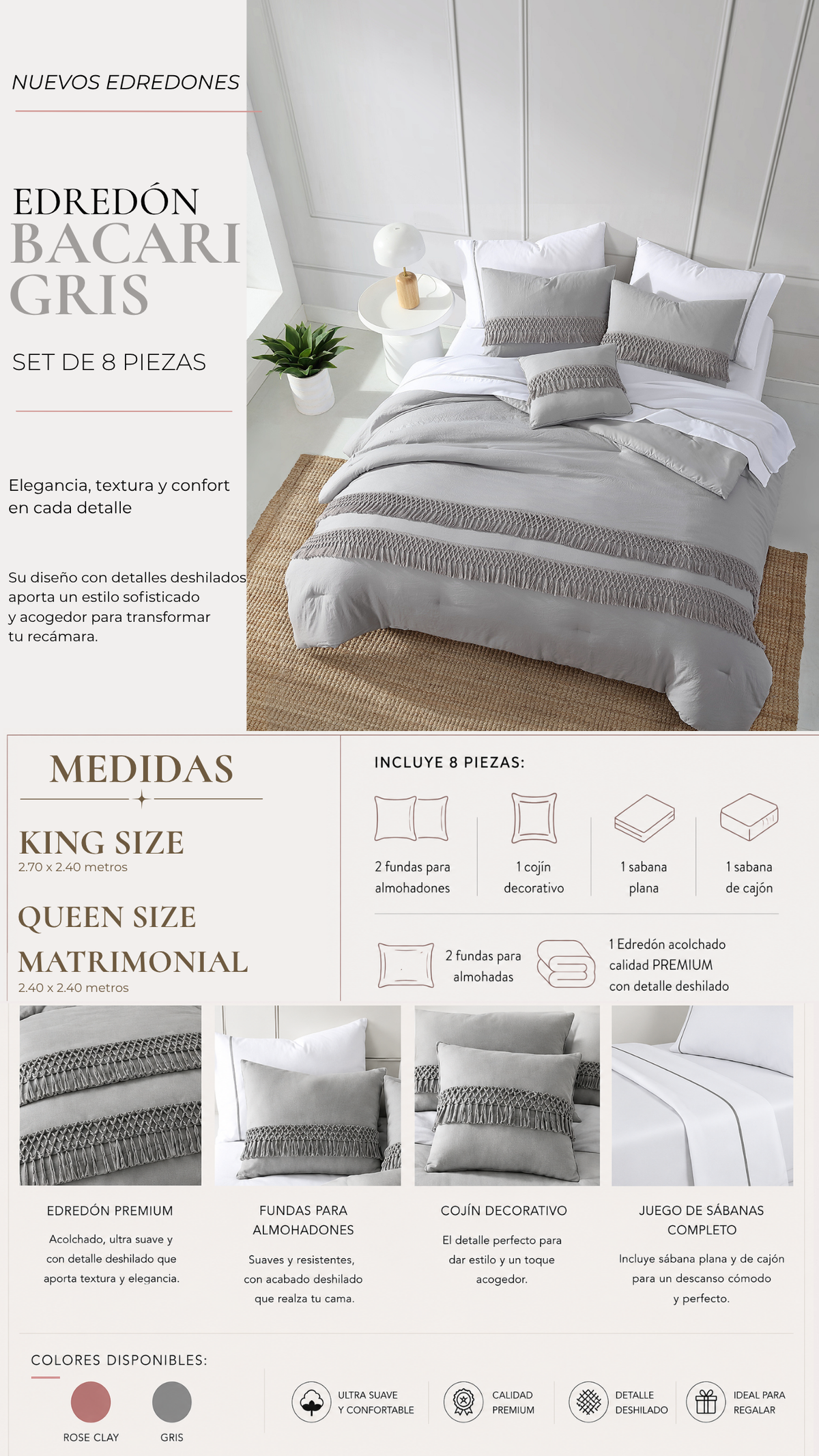 Edredón Bacari – Set Premium de 8 Piezas