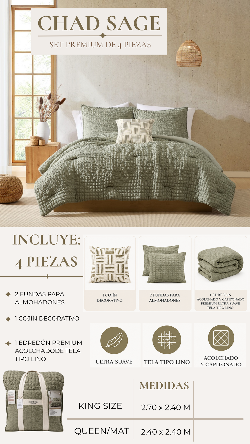 Edredón Chad – Set Premium de 4 Piezas