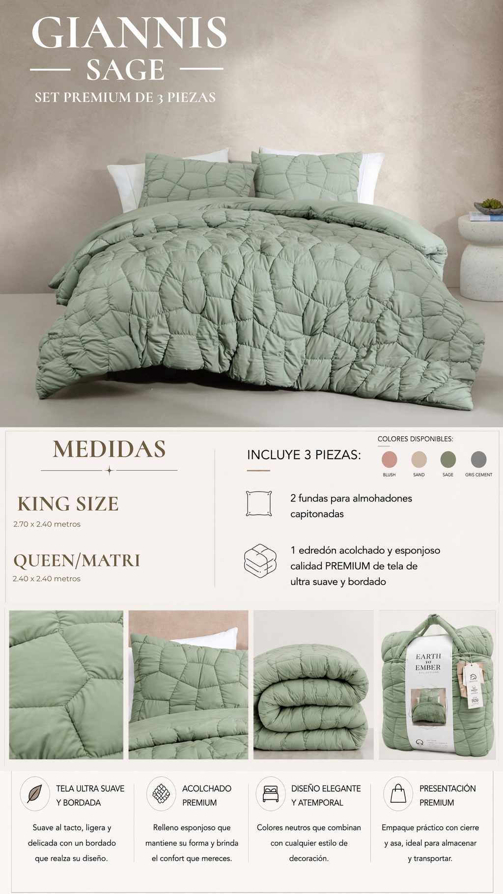 Edredón Giannis – Set Premium de 3 Piezas