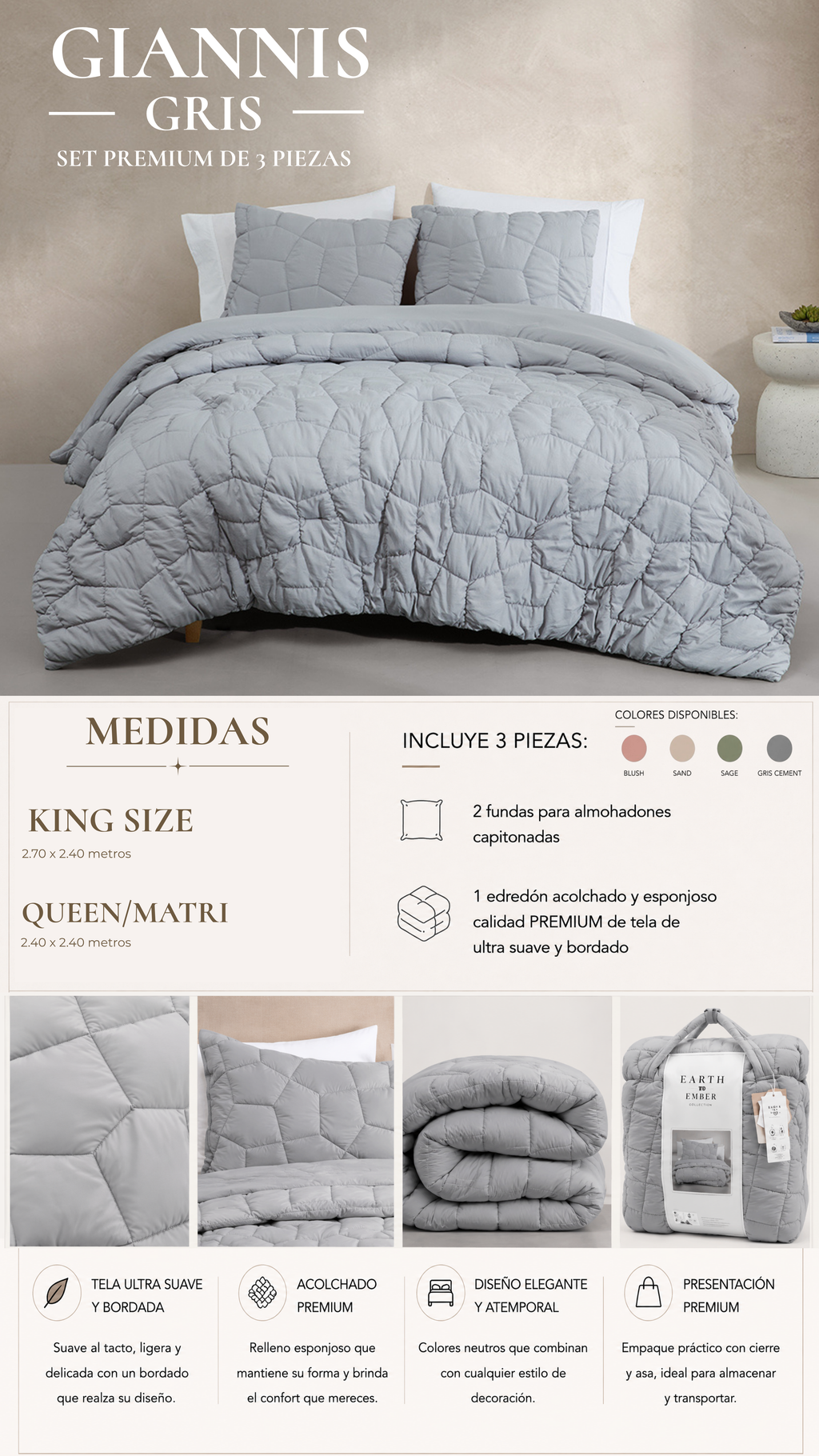Edredón Giannis – Set Premium de 3 Piezas